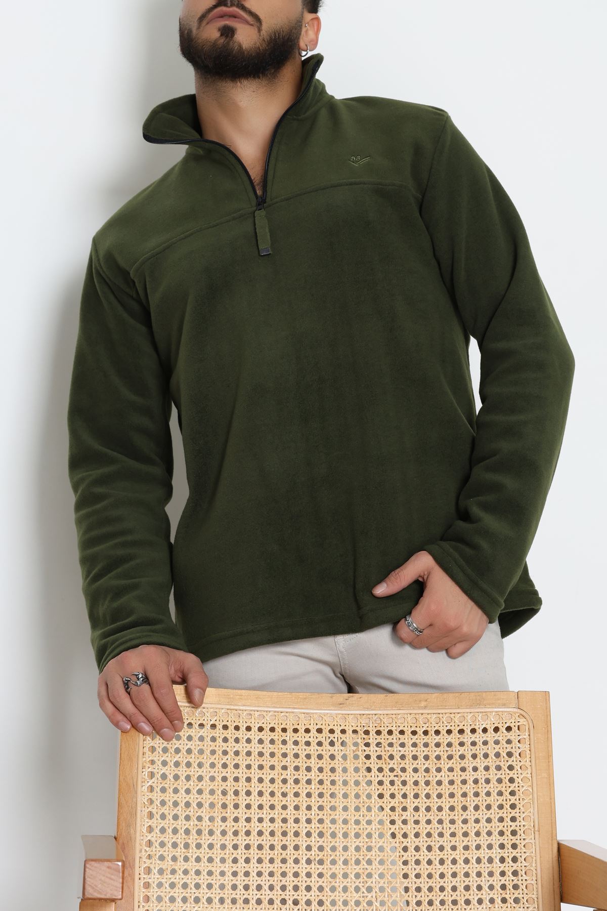 Yakası Fermuarlı Polar Erkek Sweat Haki - 51269.1937.