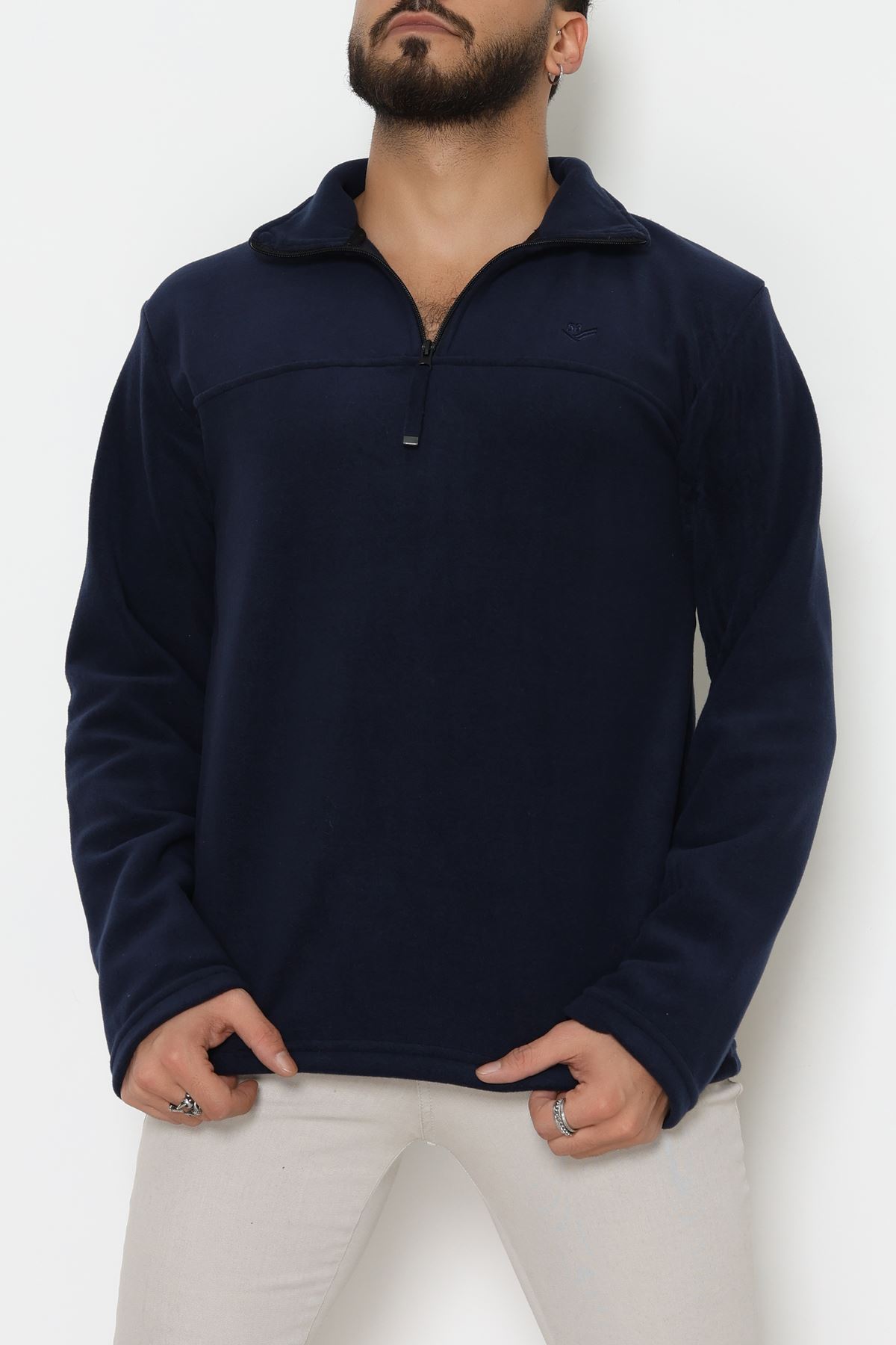 Yakası Fermuarlı Polar Erkek Sweat Lacivert - 51269.1937.