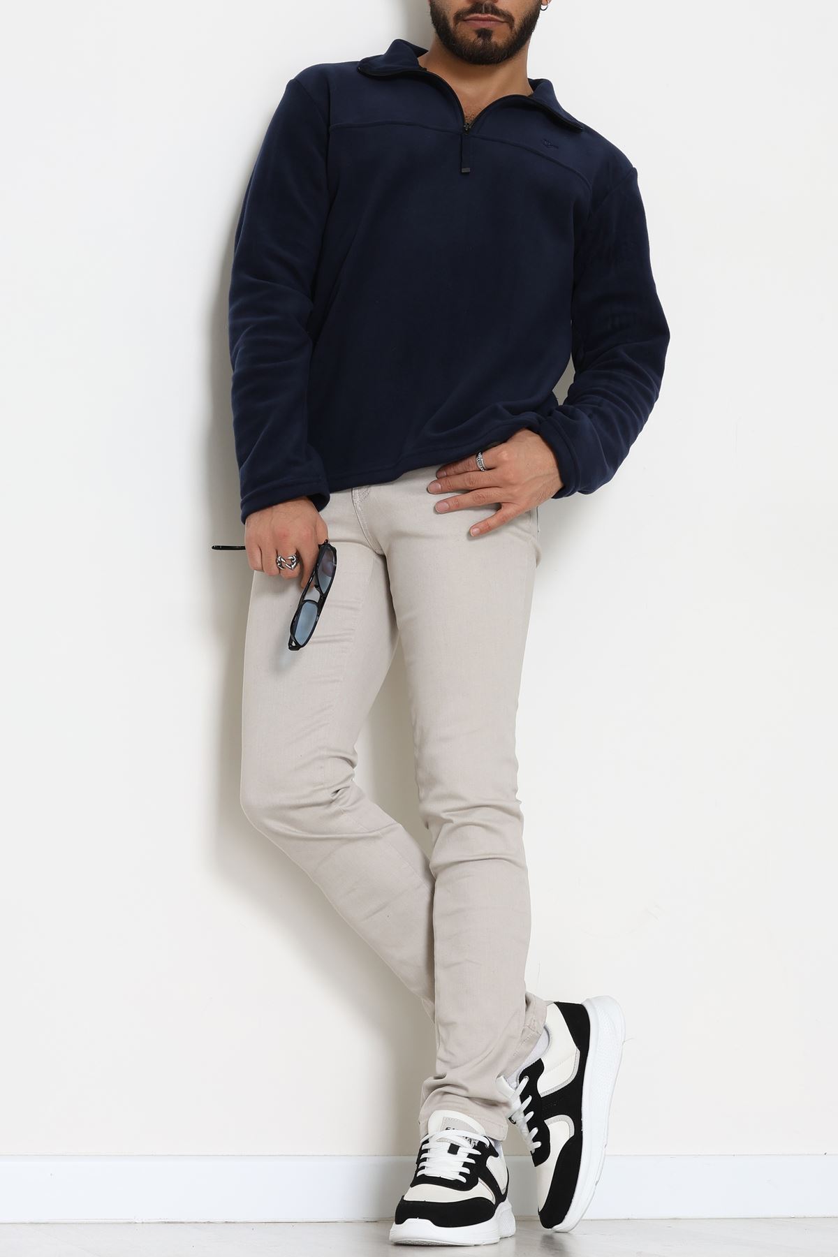 Yakası Fermuarlı Polar Erkek Sweat Lacivert - 51269.1937.