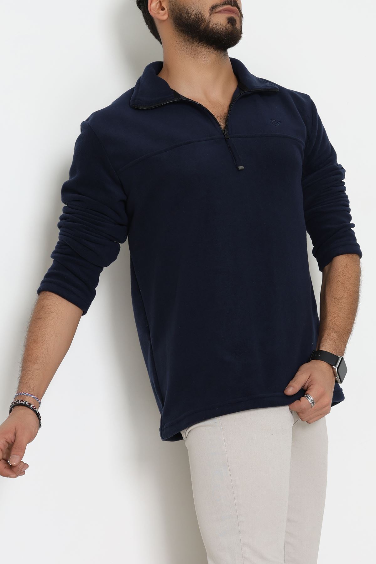 Yakası Fermuarlı Polar Erkek Sweat Lacivert - 51269.1937.