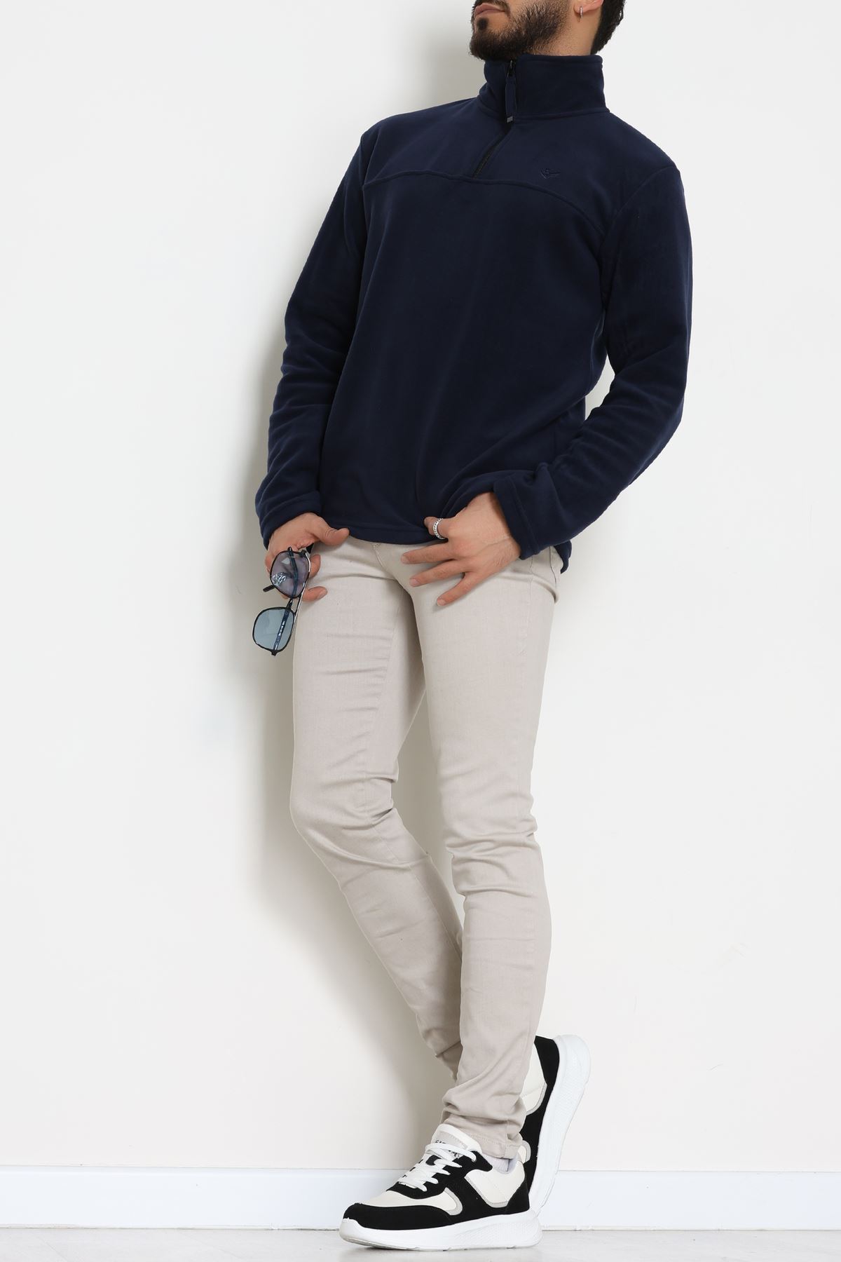 Yakası Fermuarlı Polar Erkek Sweat Lacivert - 51269.1937.