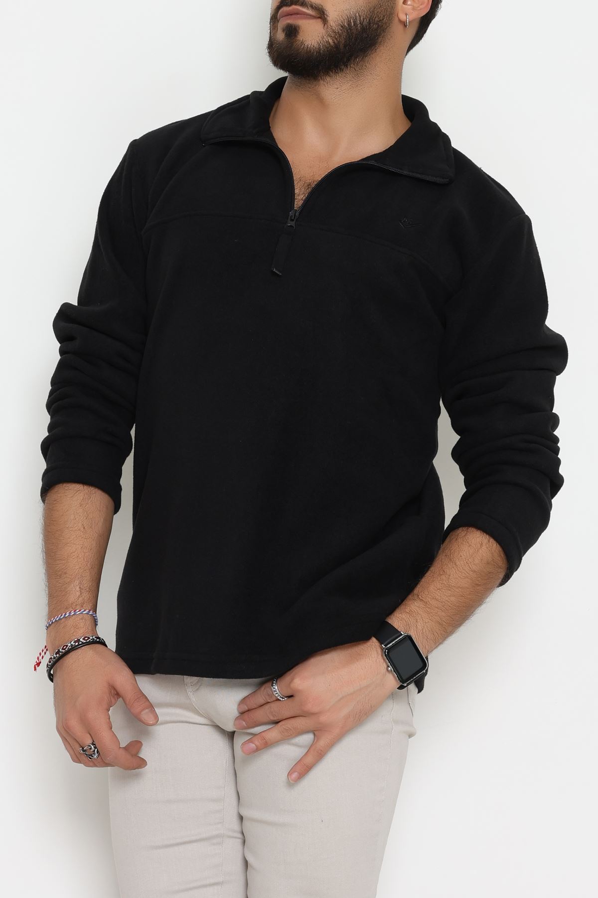 Yakası Fermuarlı Polar Erkek Sweat Siyah - 51269.1937.