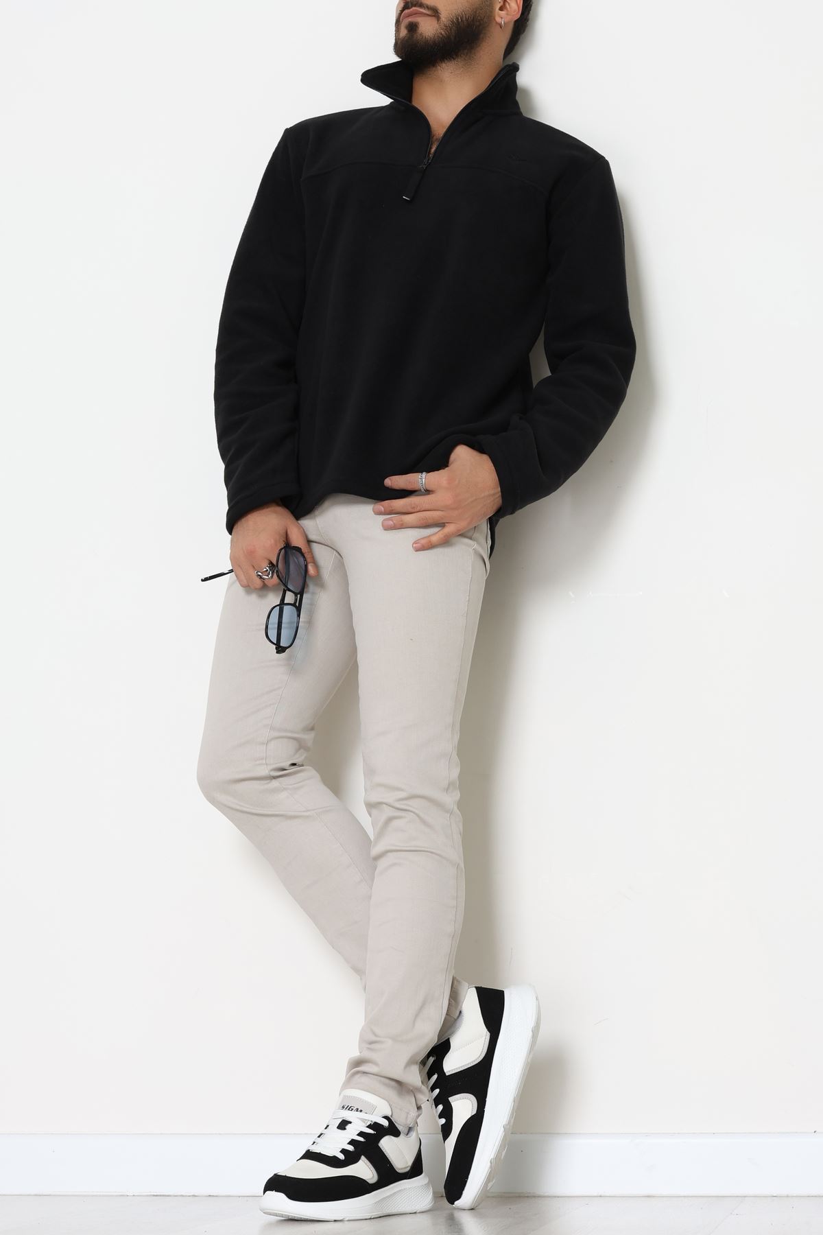 Yakası Fermuarlı Polar Erkek Sweat Siyah - 51269.1937.