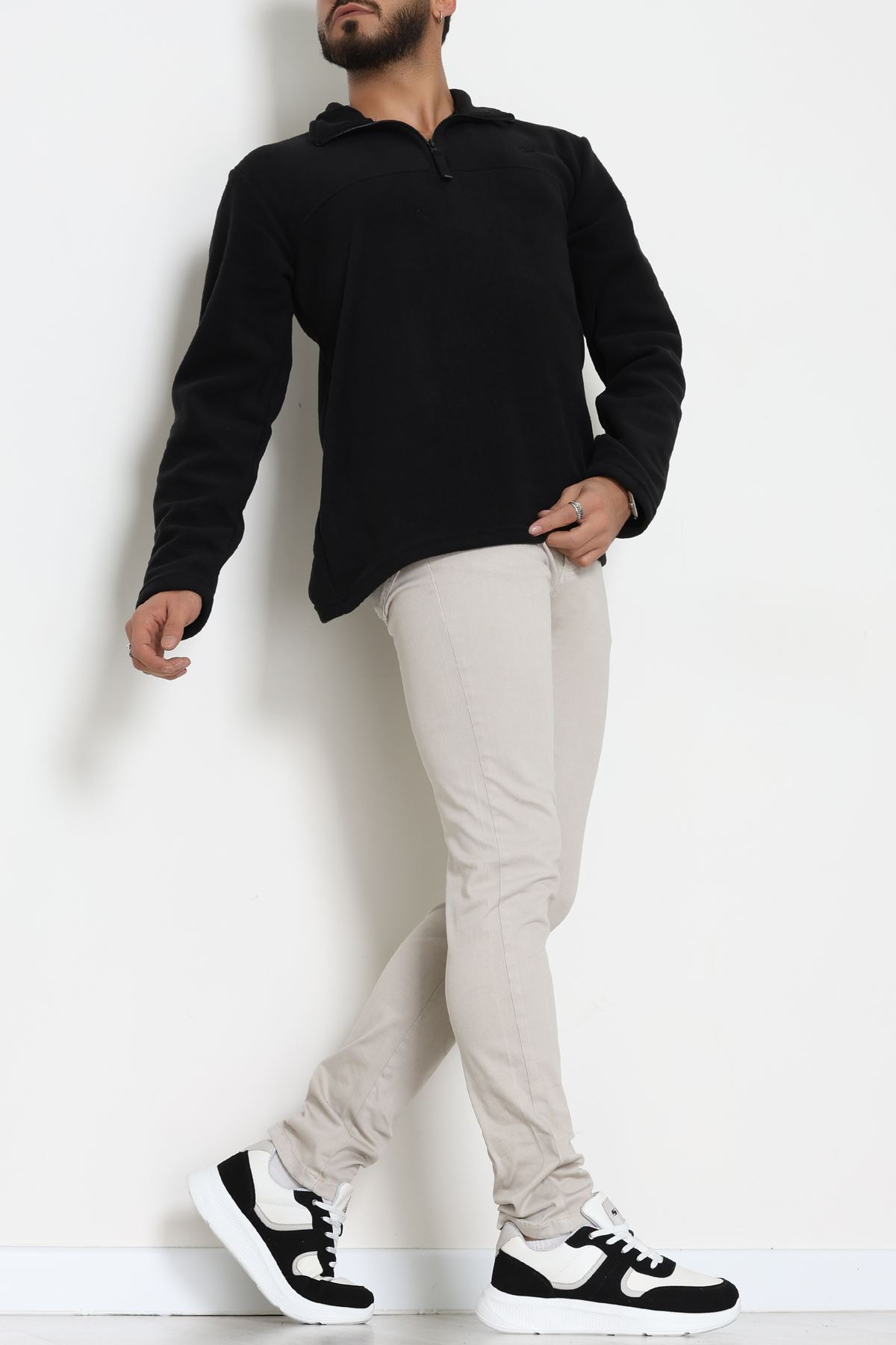 Yakası Fermuarlı Polar Erkek Sweat Siyah - 51269.1937.