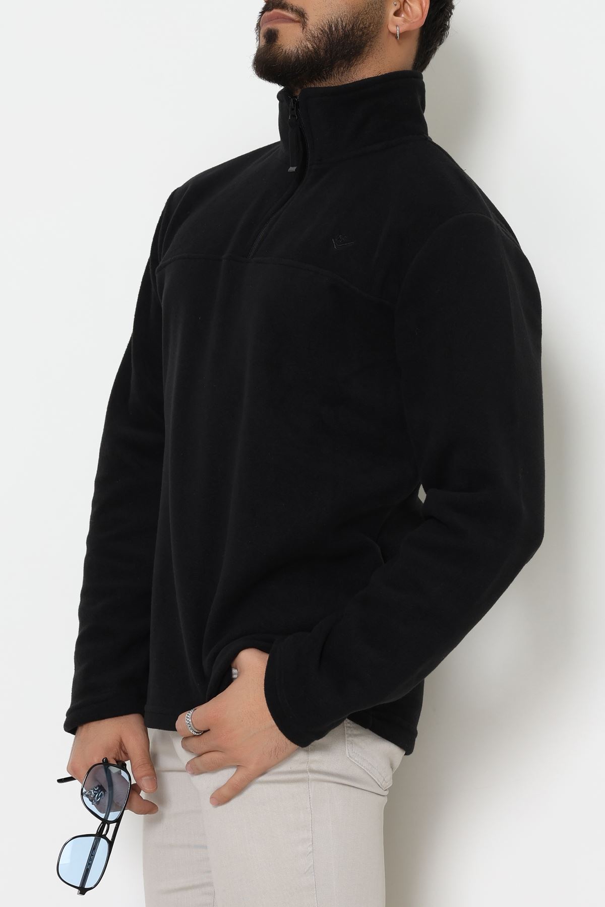 Yakası Fermuarlı Polar Erkek Sweat Siyah - 51269.1937.