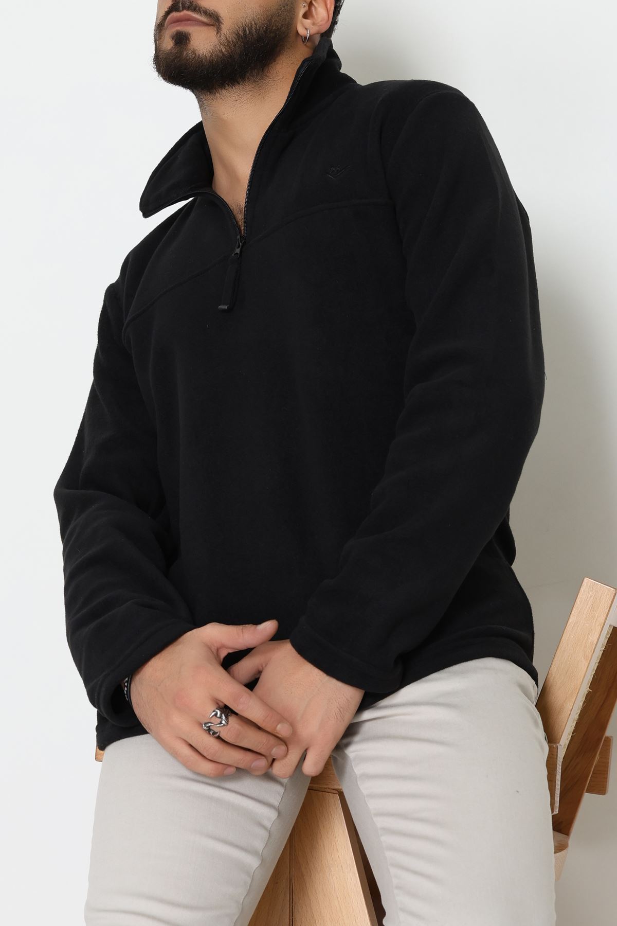 Yakası Fermuarlı Polar Erkek Sweat Siyah - 51269.1937.