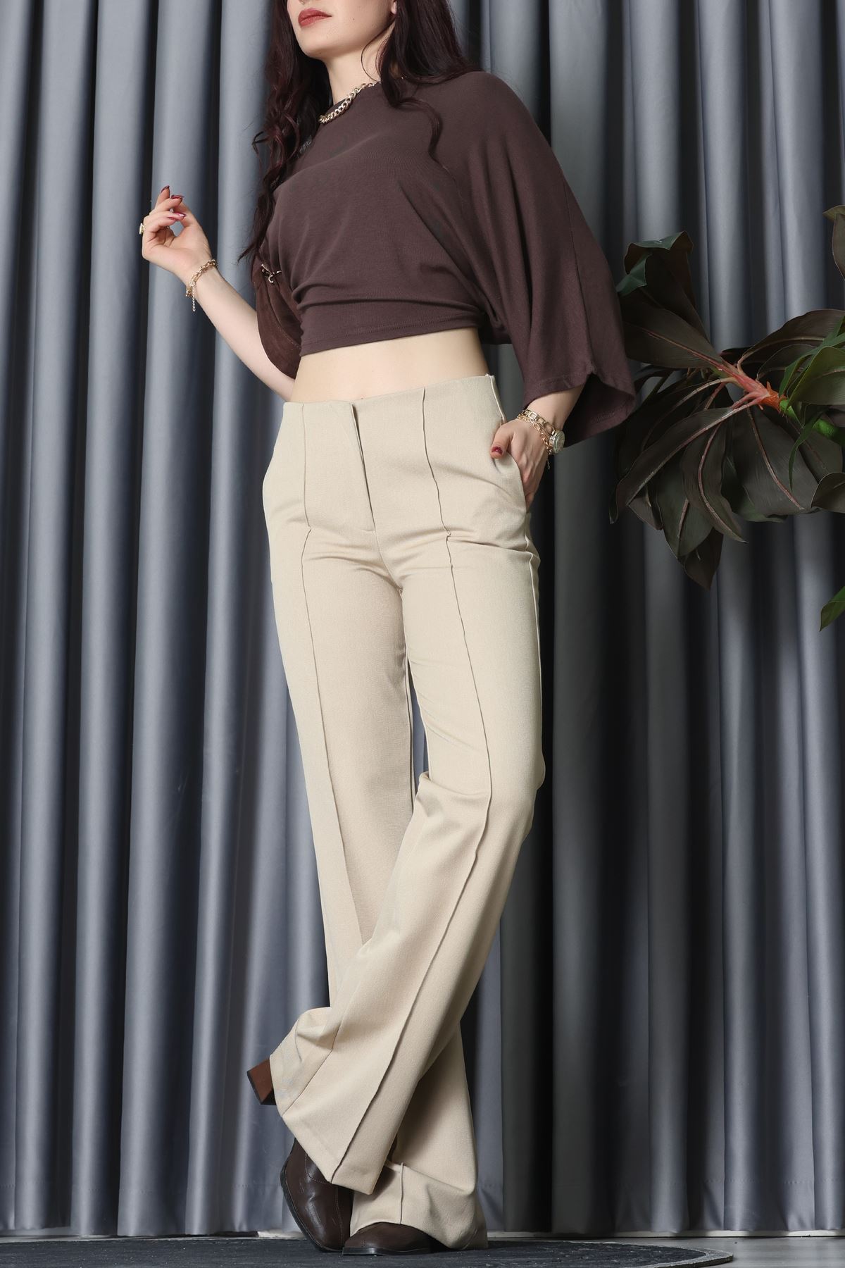 Nervürlü Pantolon Bej - 31584.444.