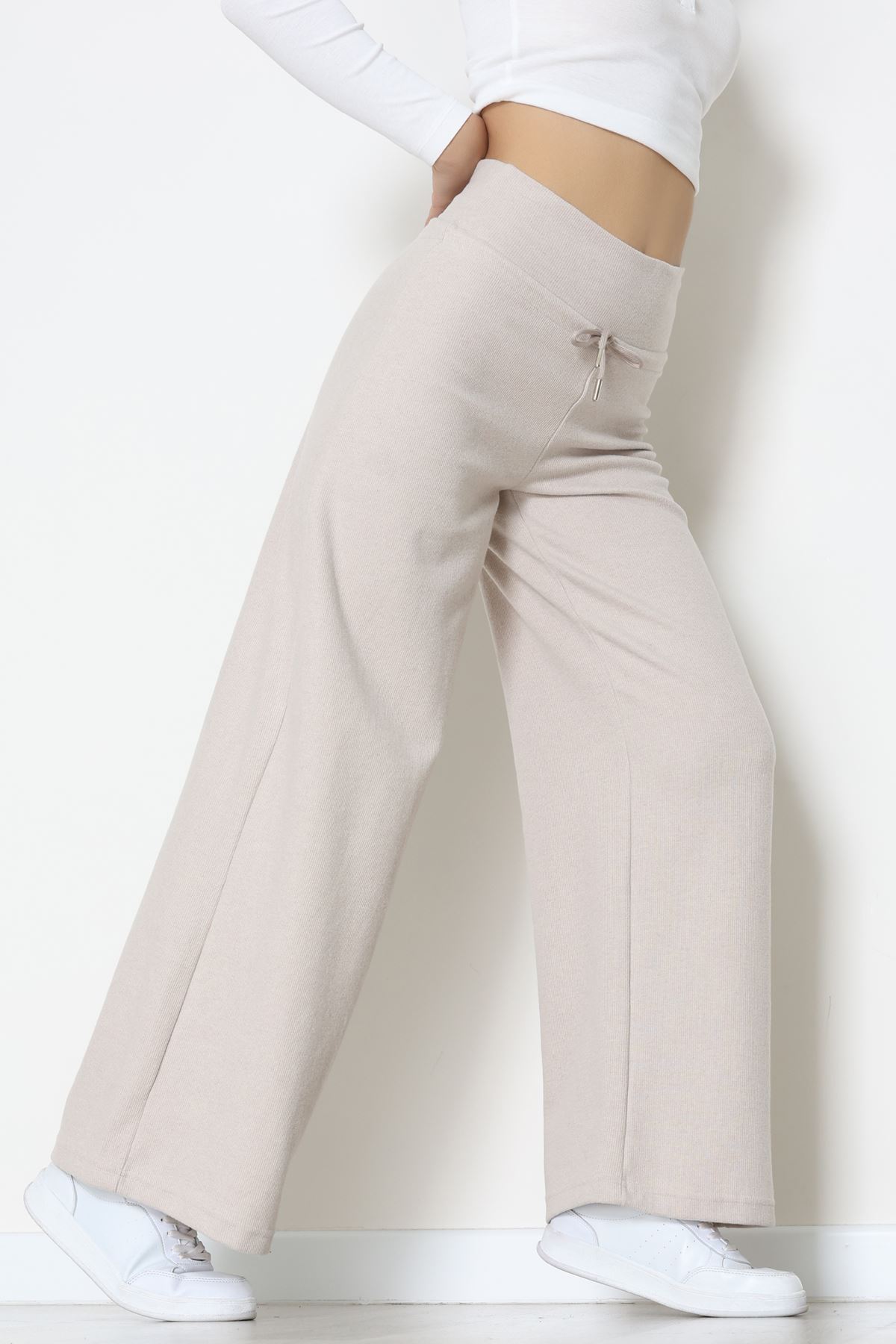 Selanik Kumaş Lastikli Palazzo Pantolon Bej - 51227.1567.