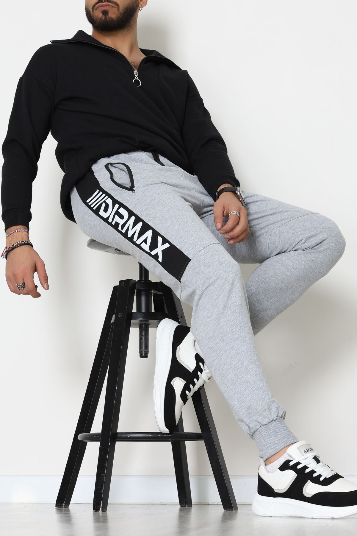 2 İplik Baskılı Cep Fermuar Detaylı Eşofman Altı Gri - 70836.2066.