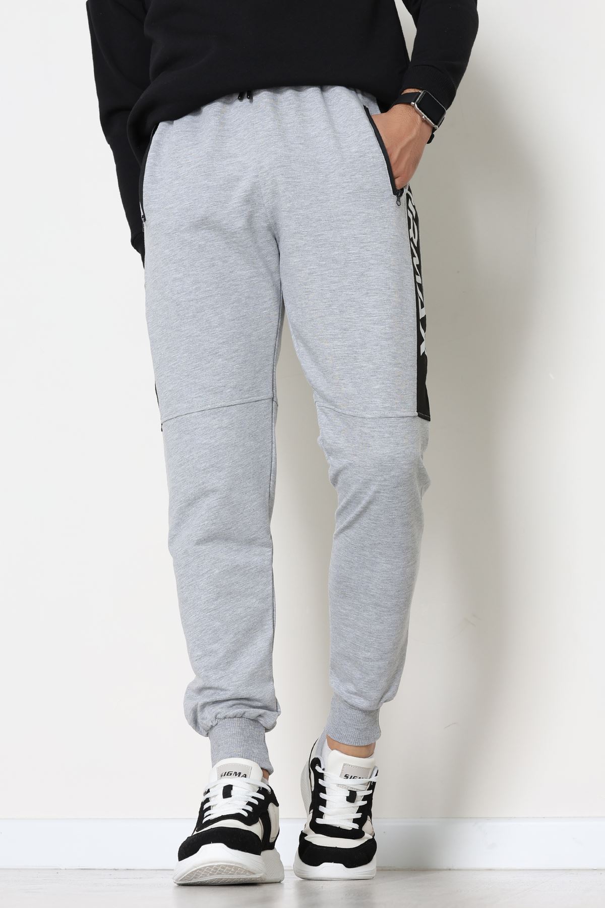 2 İplik Baskılı Cep Fermuar Detaylı Eşofman Altı Gri - 70836.2066.