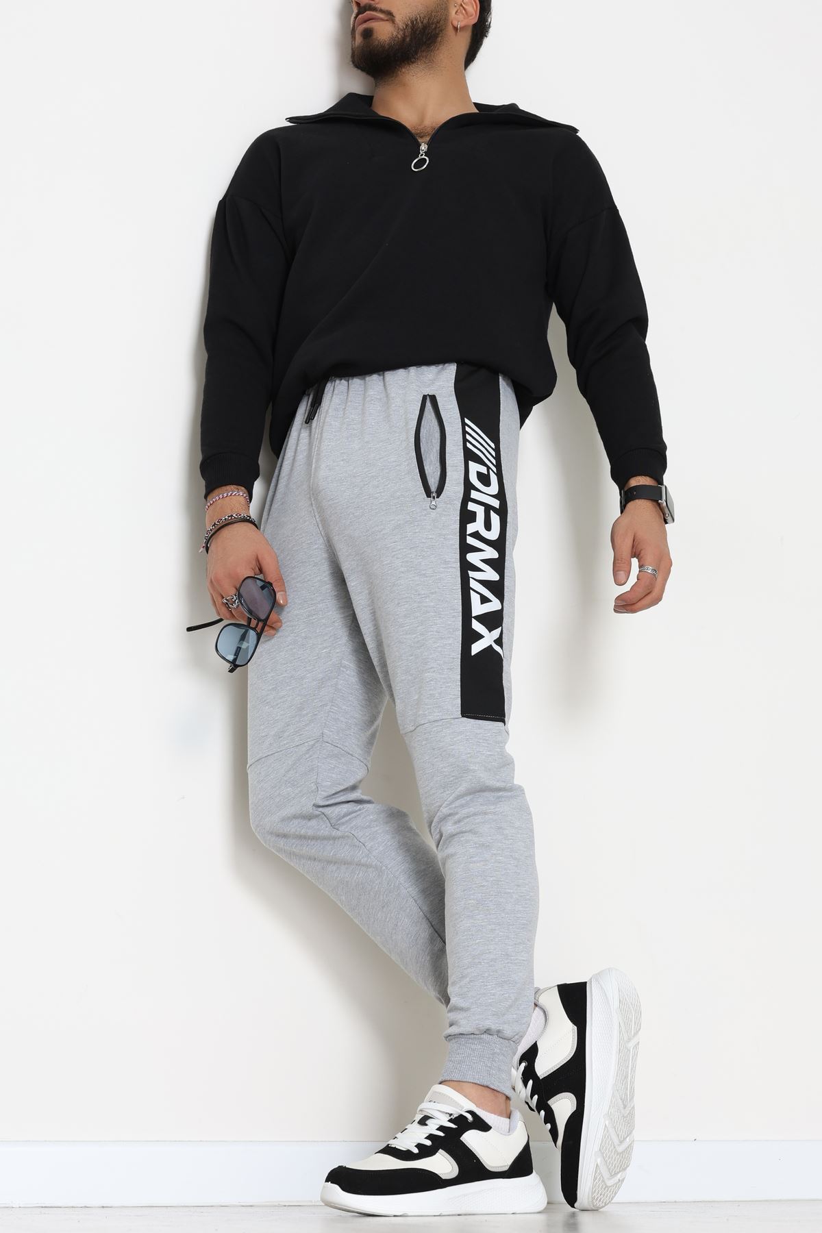 2 İplik Baskılı Cep Fermuar Detaylı Eşofman Altı Gri - 70836.2066.