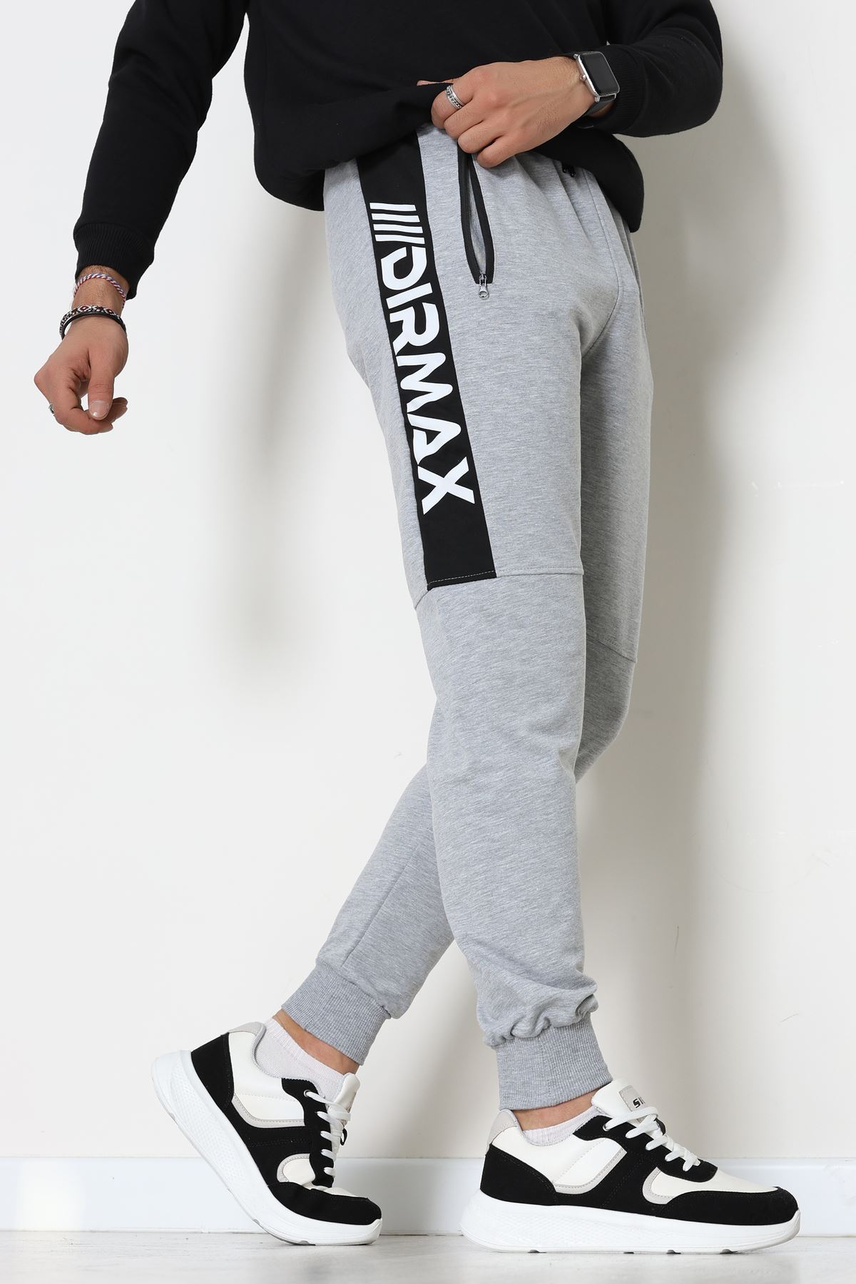 2 İplik Baskılı Cep Fermuar Detaylı Eşofman Altı Gri - 70836.2066.