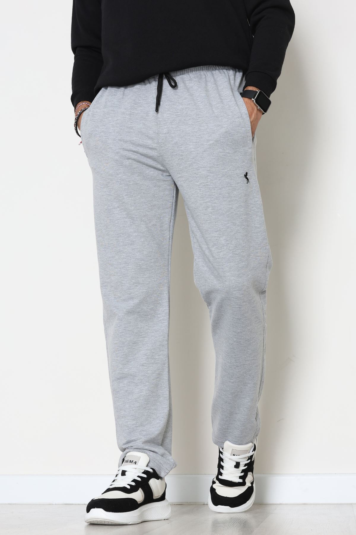 2 İplik Nakışlı Cep Fermuar Detaylı Erkek Eşofman Altı Gri - 70838.2066.