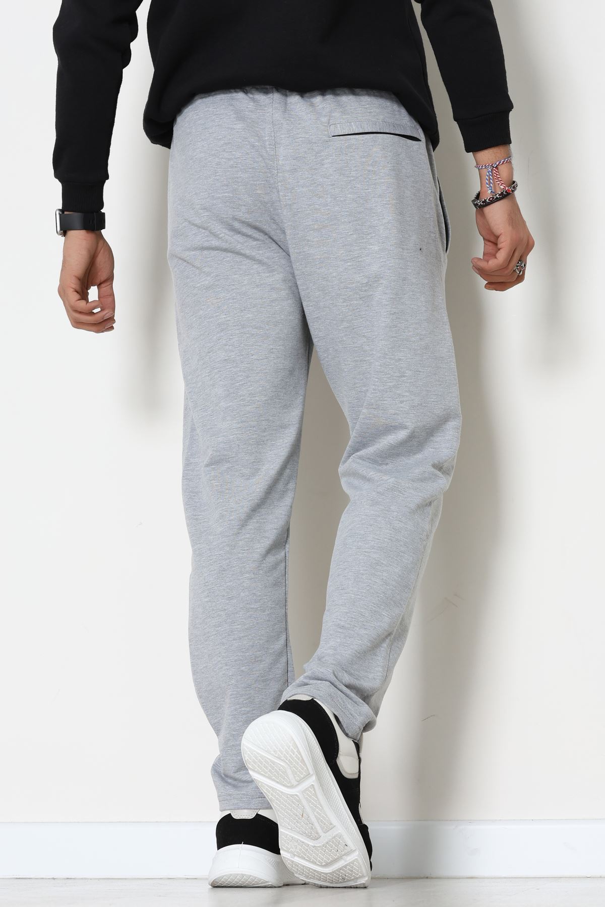 2 İplik Nakışlı Cep Fermuar Detaylı Erkek Eşofman Altı Gri - 70838.2066.