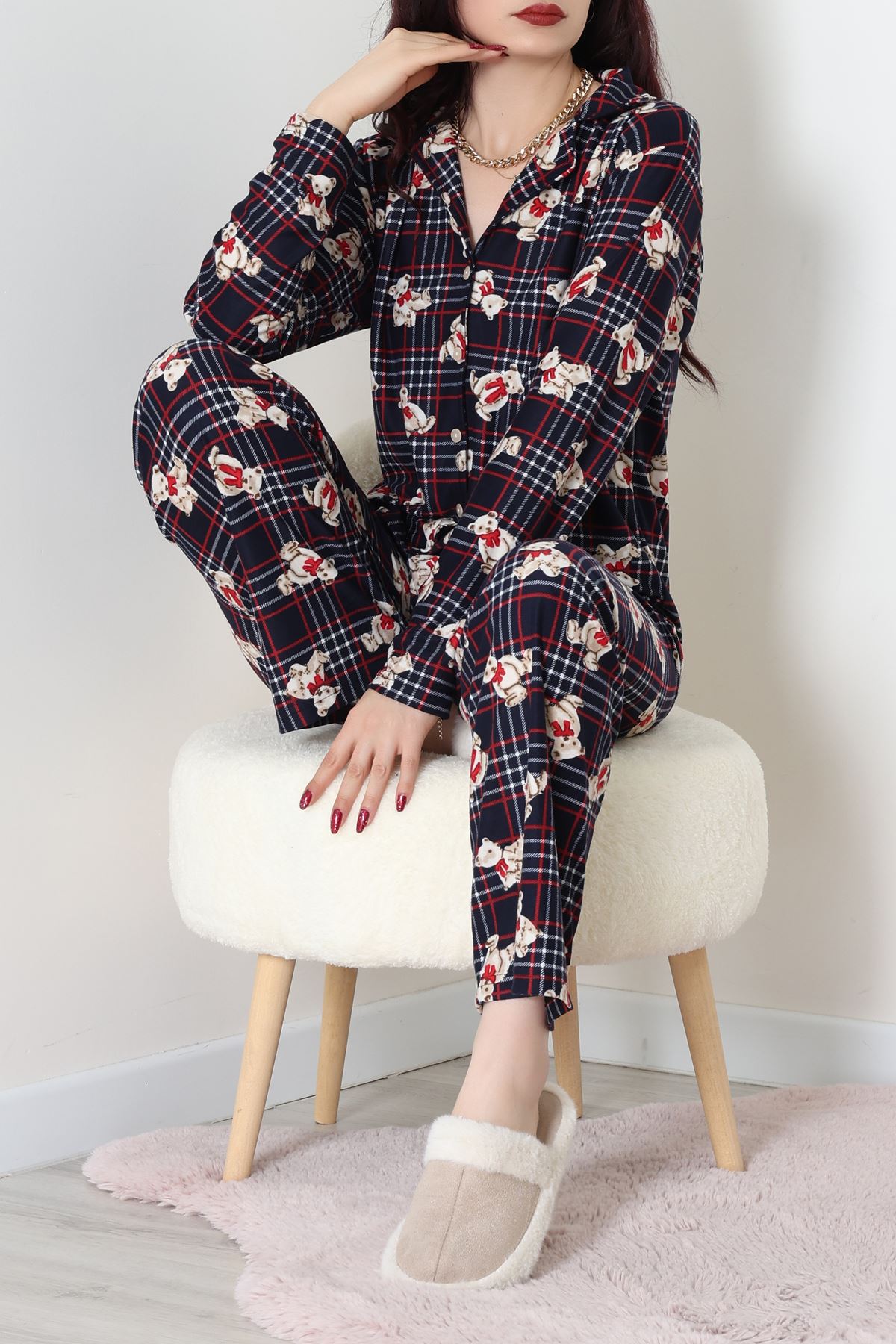 Düğmeli Süet Takım Ekoseayı - 450.1287.