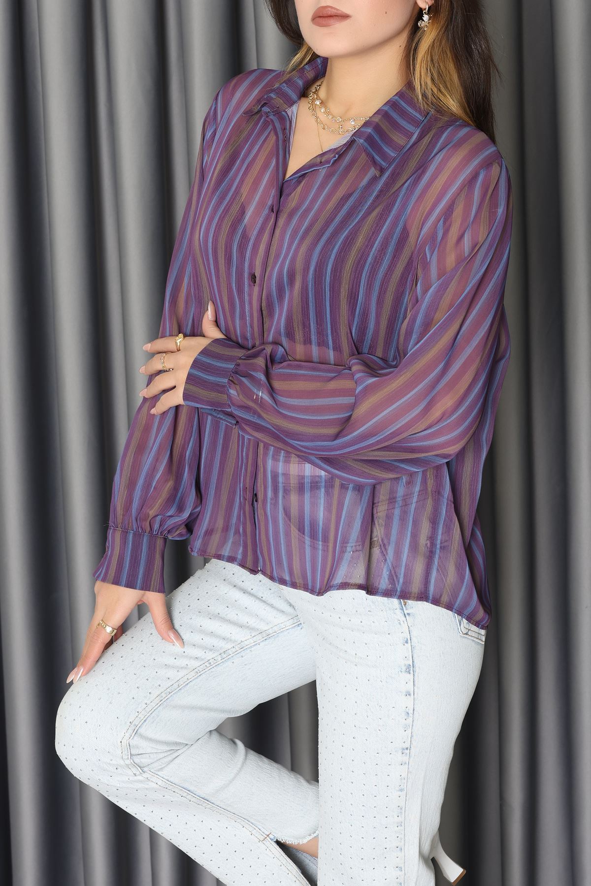 Kolları Bombeli Gömlek Mor - 80740.444.