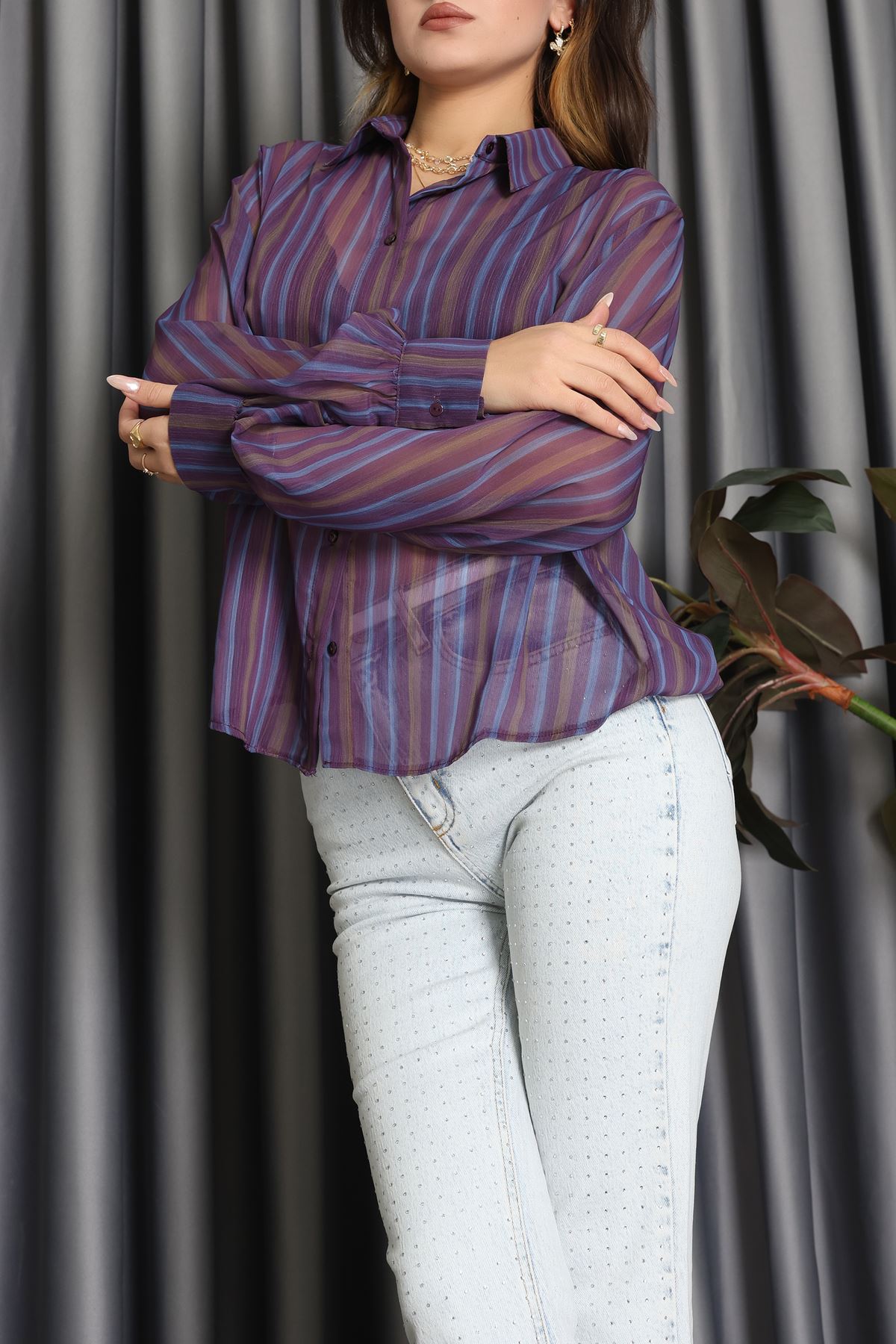 Kolları Bombeli Gömlek Mor - 80740.444.