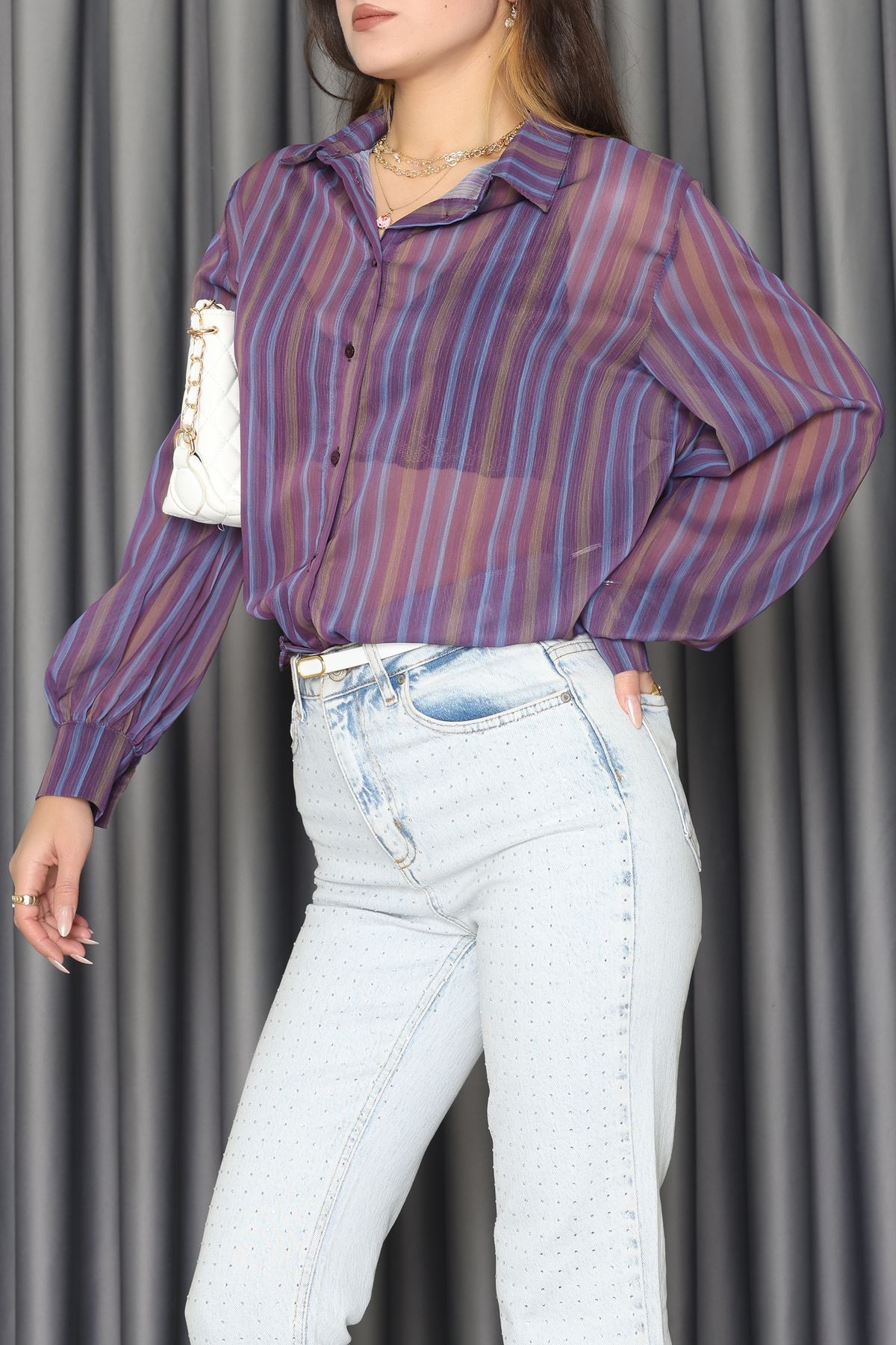 Kolları Bombeli Gömlek Mor - 80740.444.