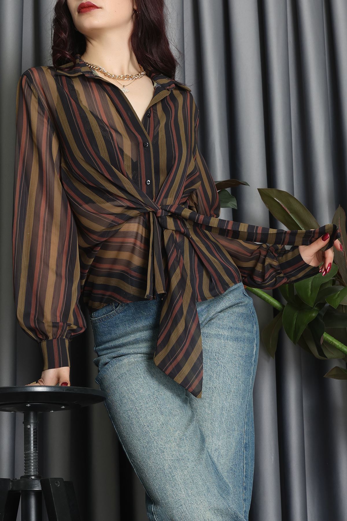 Yandan Bağlamalı Gömlek Haki - 80743.444.