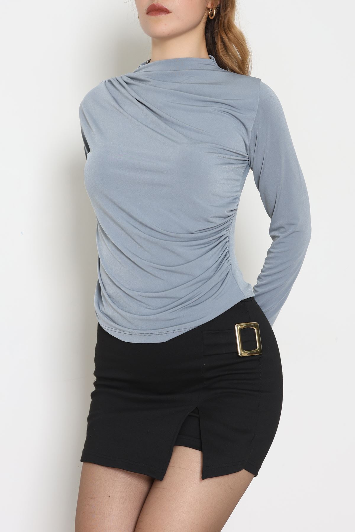 Drape Detay Sandy Bluz Gri - 70698.1949.