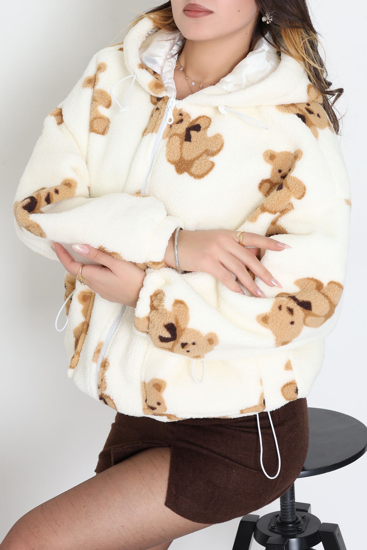 Kapşonlu Astarlı Mont Ekru - 42469.1247.