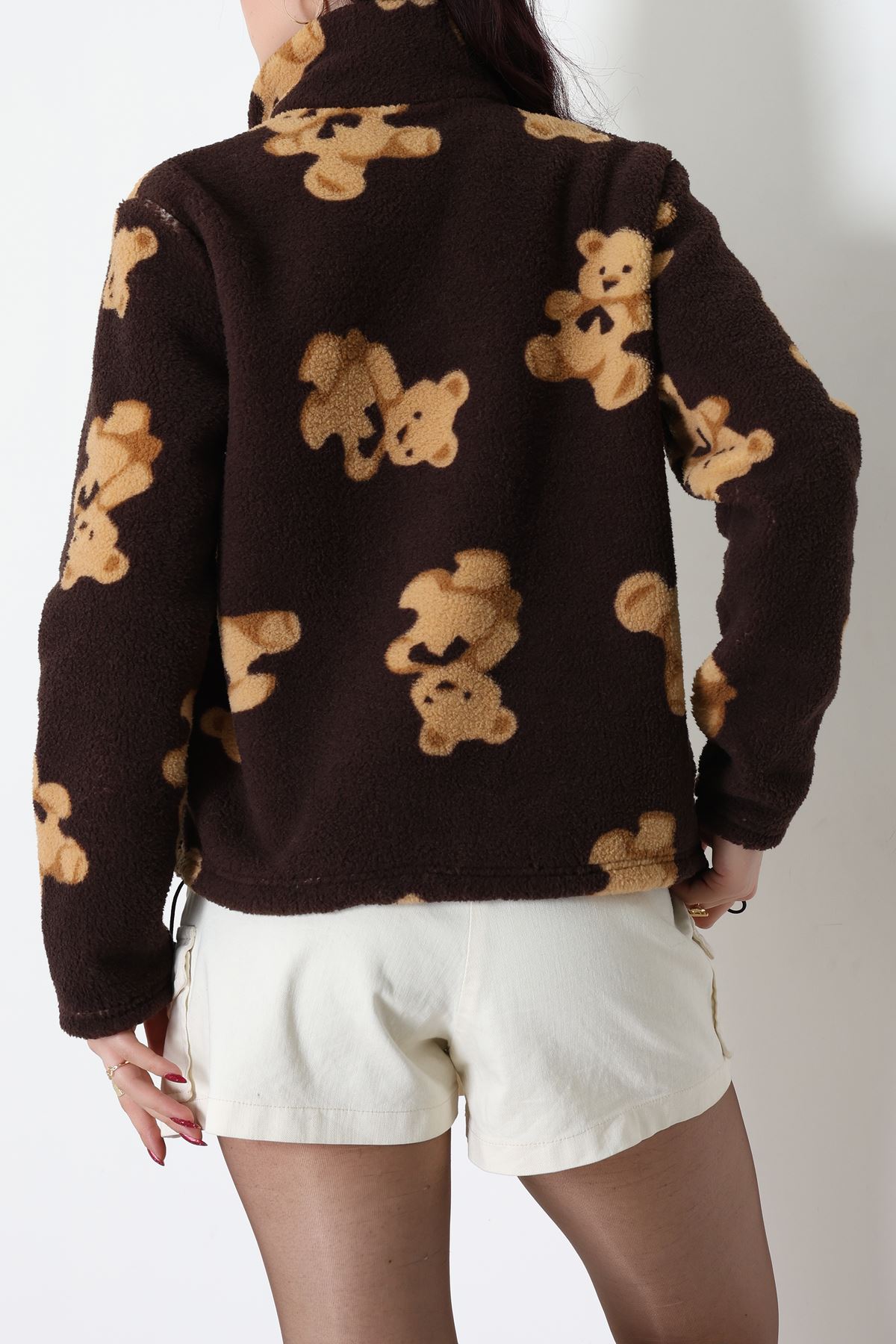 Yarım Fermuarlı Peluş Sweat Kahve - 31713.1247.