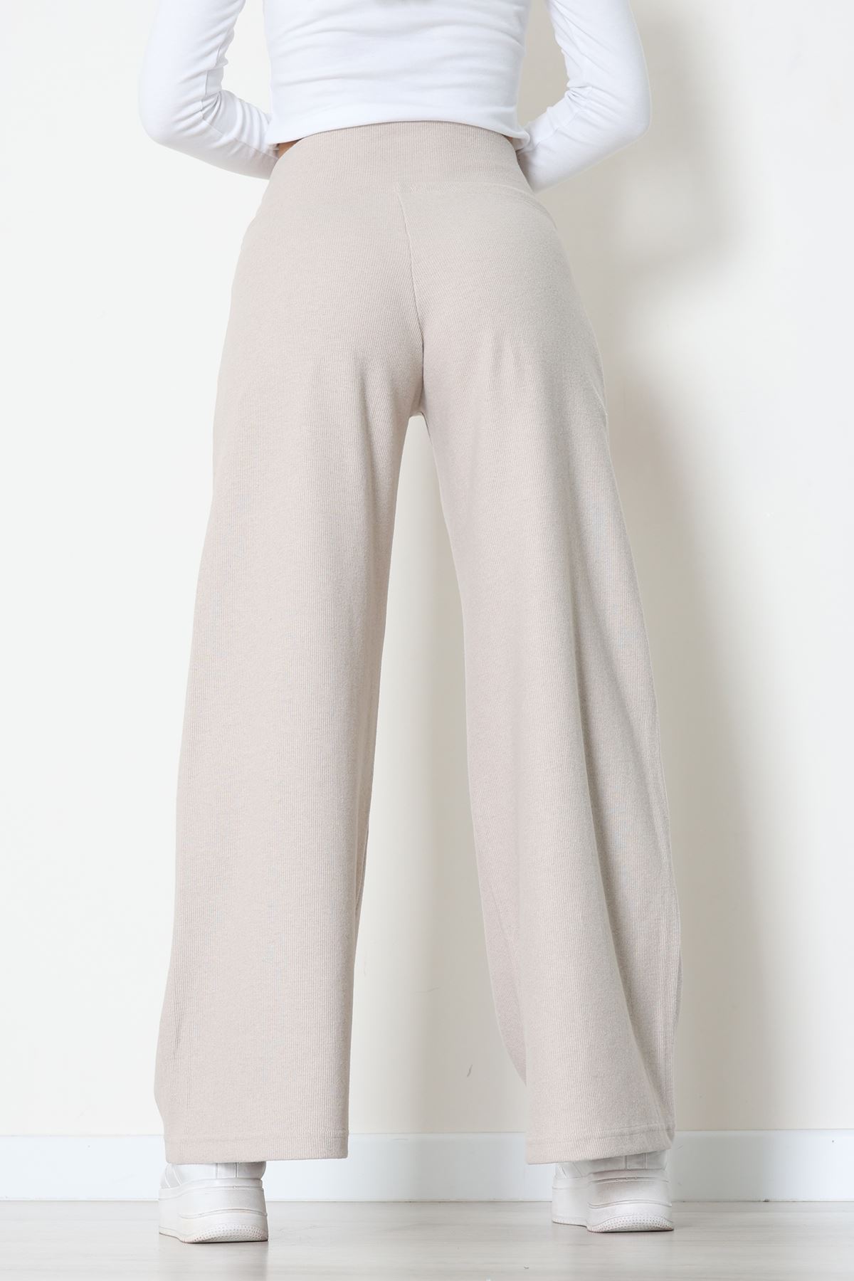 Selanik Kumaş Lastikli Palazzo Pantolon Bej - 51227.1567.