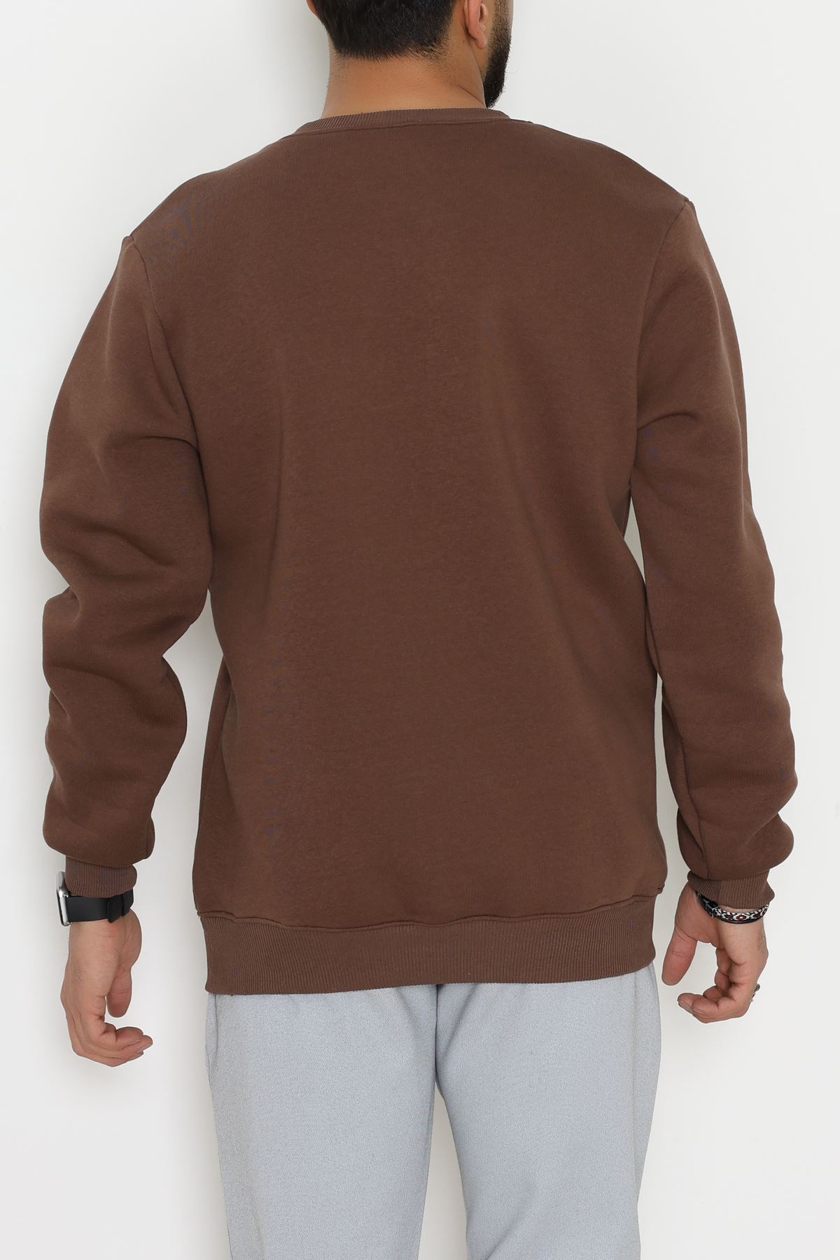 Bisiklet Yaka Şardonlu 3 İplik Erkek Sweat Kahve - 42574.1878.