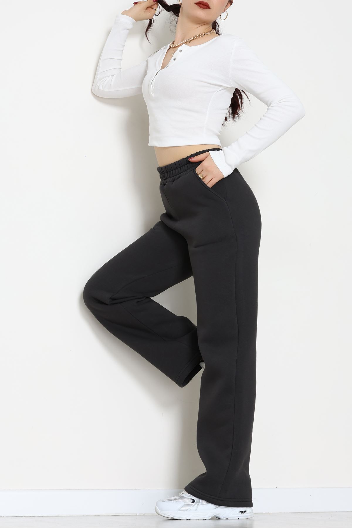 Üç İplik Palazzo Eşofman Altı Koyufüme - 20970.1878.