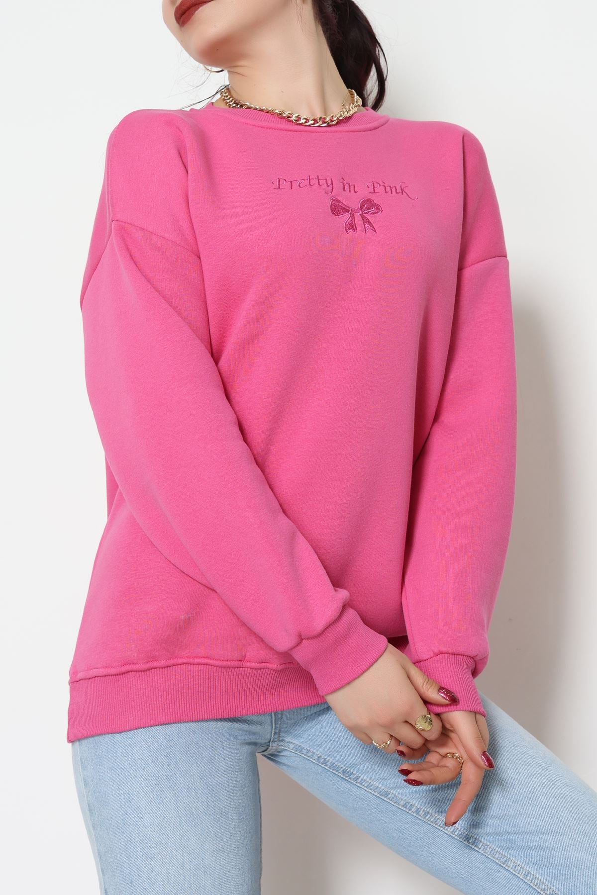 3 İplik Bisiklet Yaka Sweat Fuşya - 42242.1878.