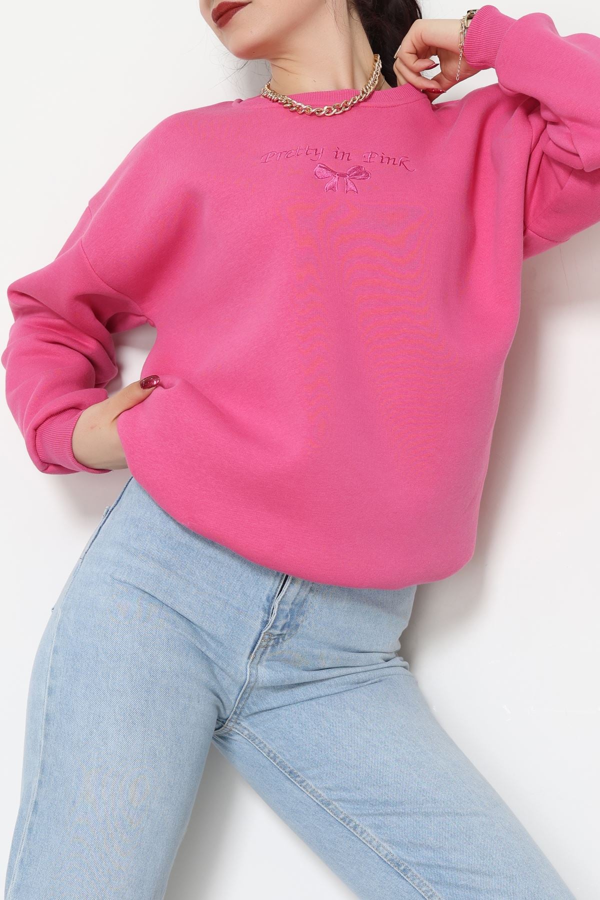 3 İplik Bisiklet Yaka Sweat Fuşya - 42242.1878.