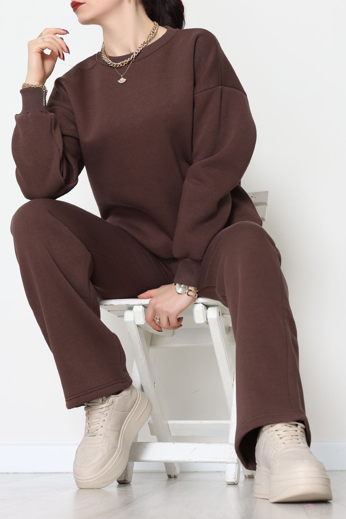 Üç İplik Eşofman Takımı Acıkahve - 70779.1878.