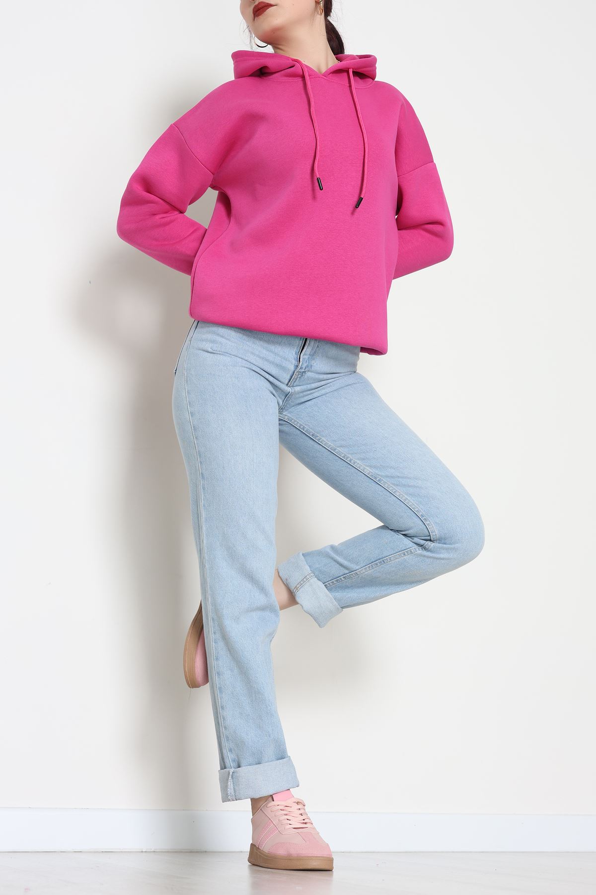 3 İplik Kapşonlu Sweat Fuşya - 20074.1878.
