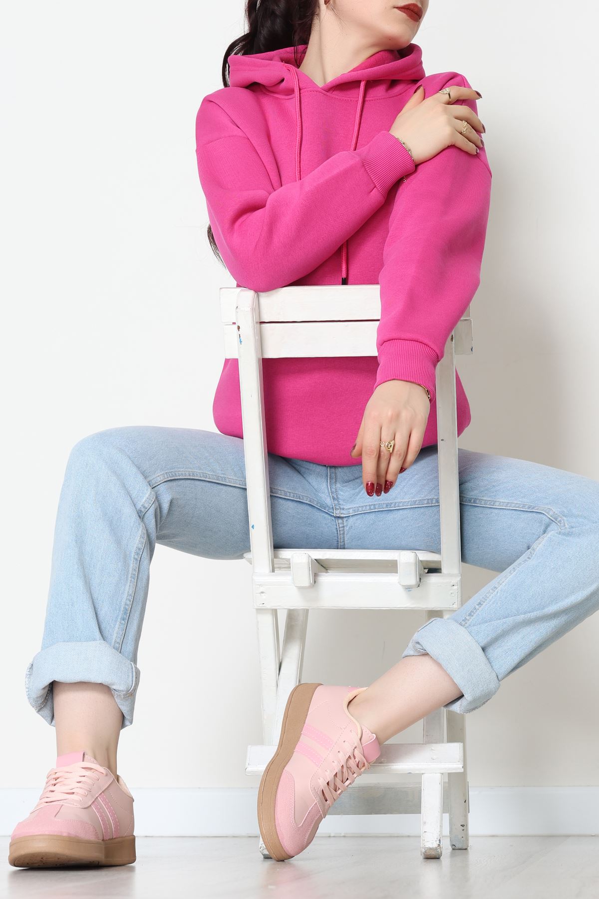 3 İplik Kapşonlu Sweat Fuşya - 20074.1878.
