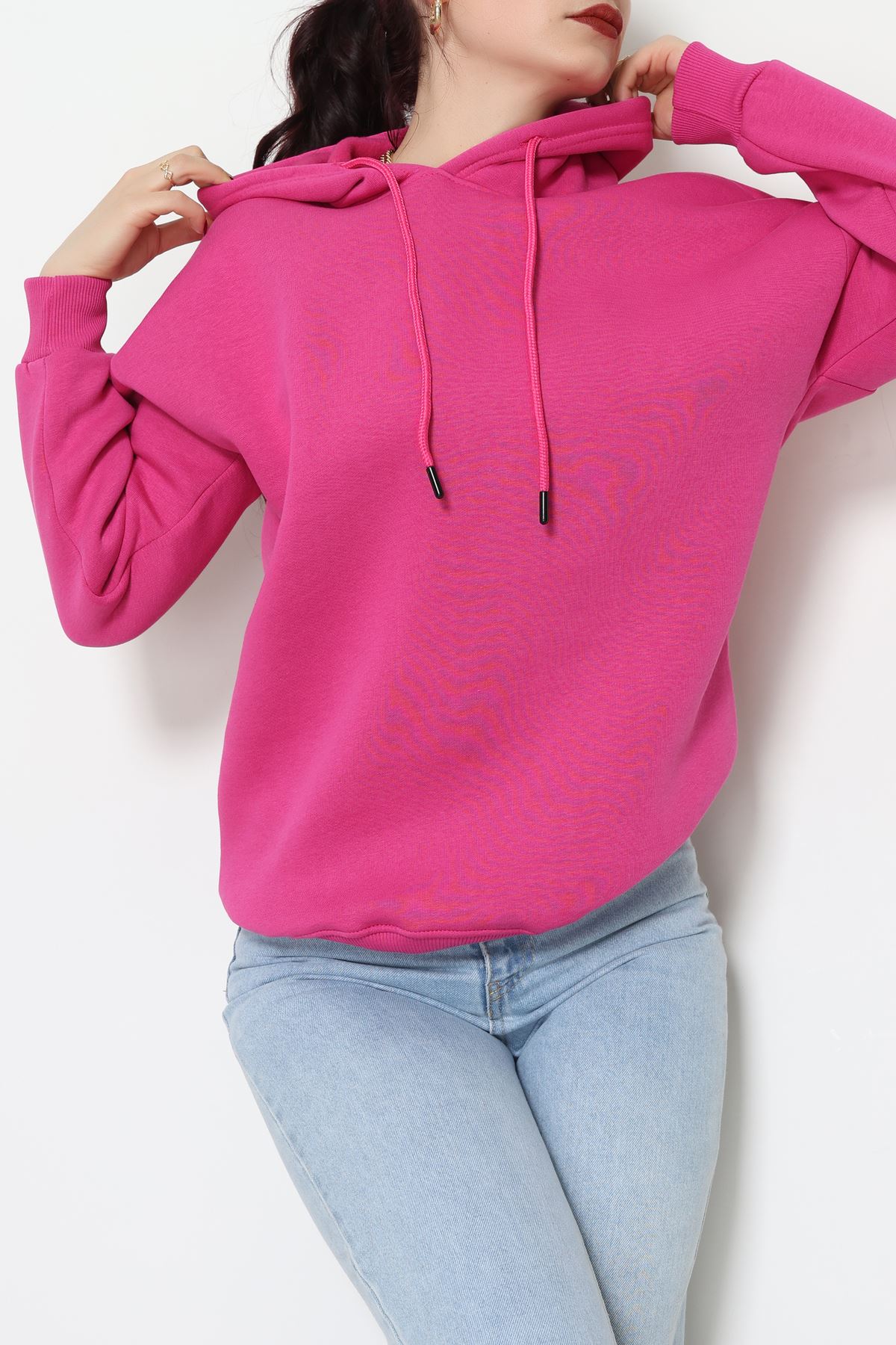 3 İplik Kapşonlu Sweat Fuşya - 20074.1878.