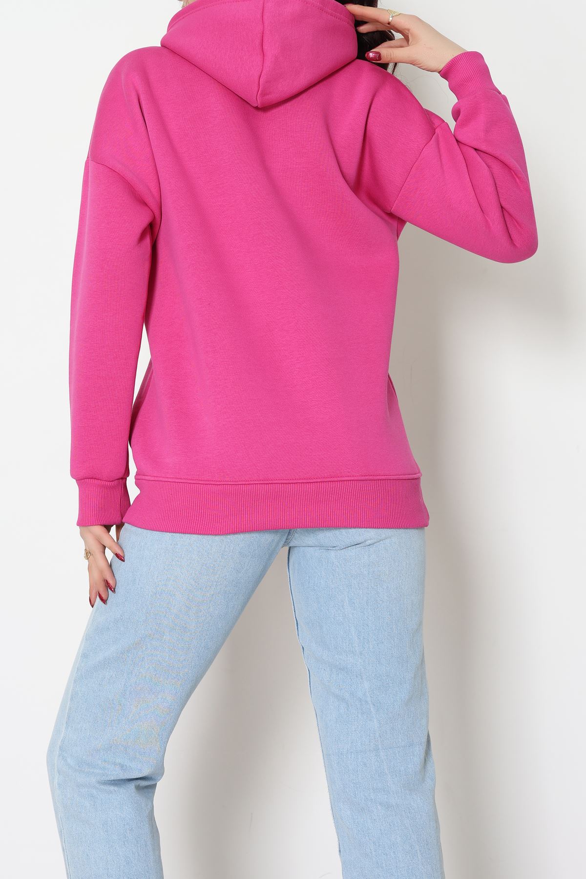 3 İplik Kapşonlu Sweat Fuşya - 20074.1878.