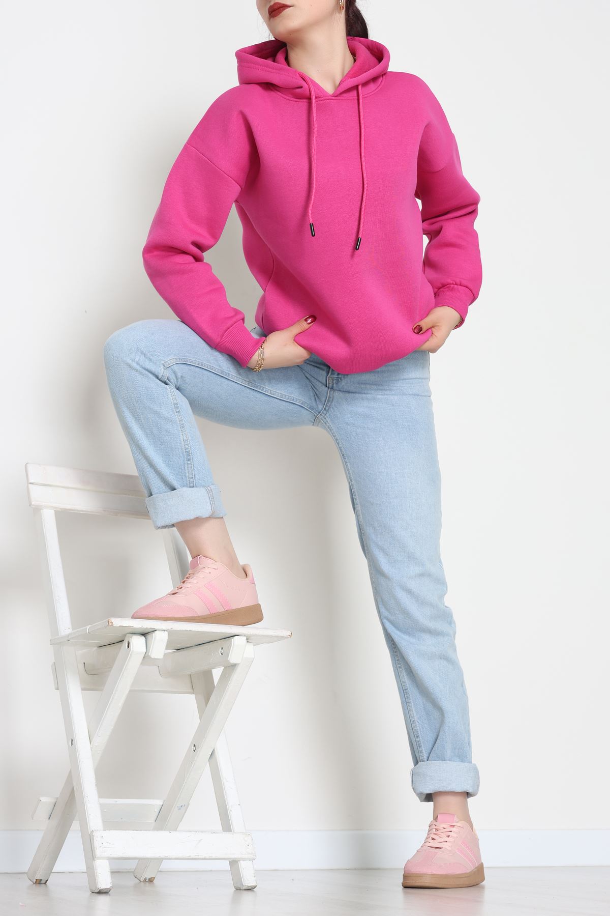 3 İplik Kapşonlu Sweat Fuşya - 20074.1878.
