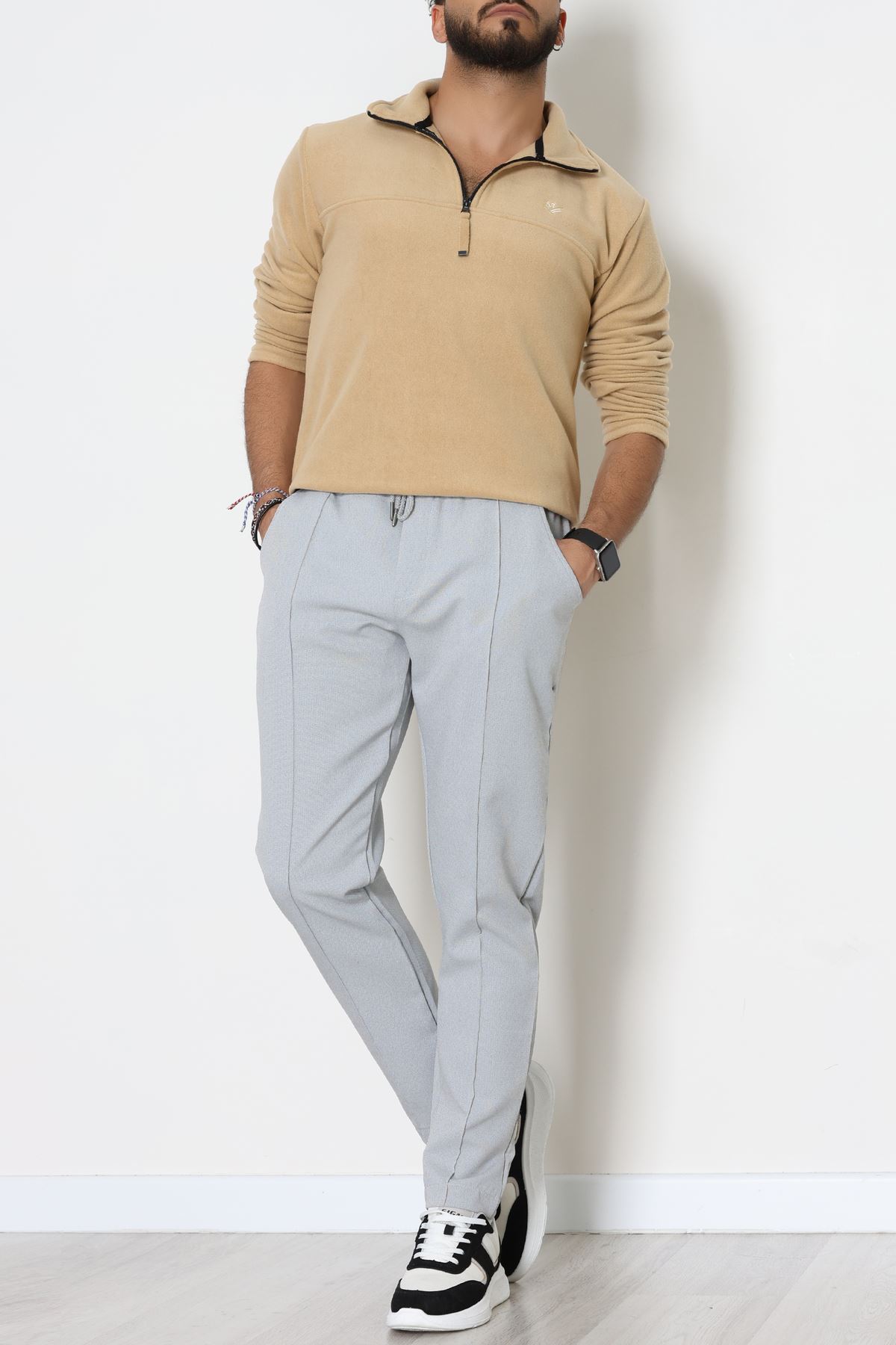 Yakası Fermuarlı Polar Erkek Sweat Bej - 51269.1937.