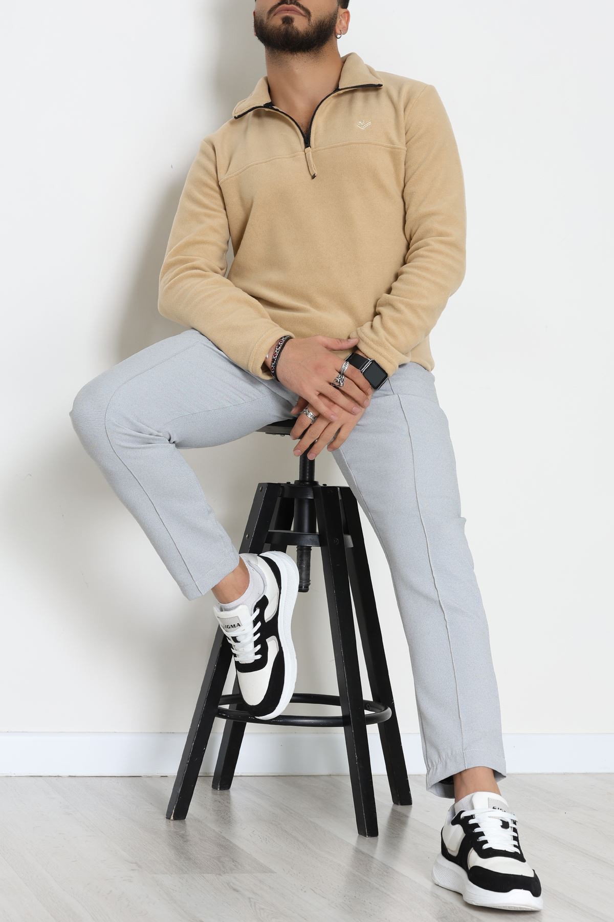 Yakası Fermuarlı Polar Erkek Sweat Bej - 51269.1937.