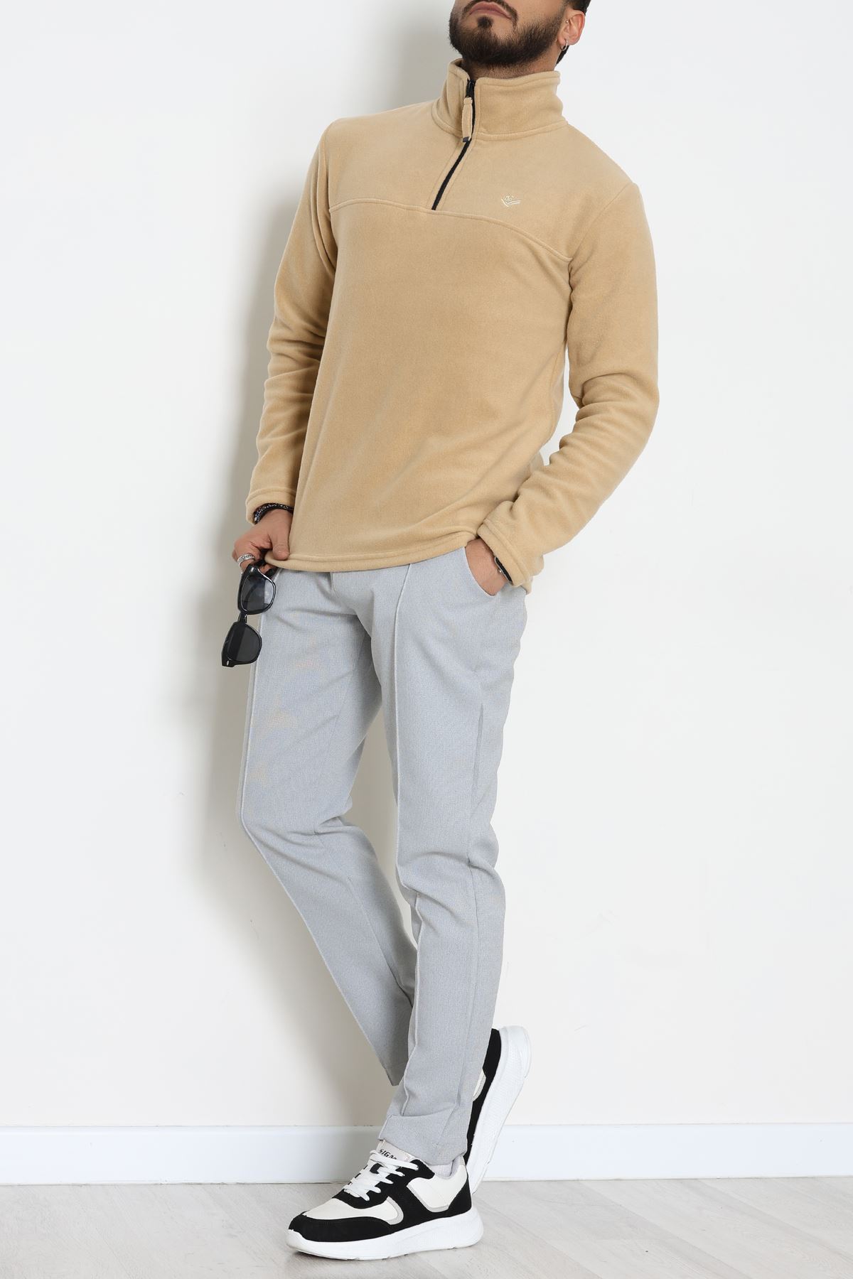 Yakası Fermuarlı Polar Erkek Sweat Bej - 51269.1937.
