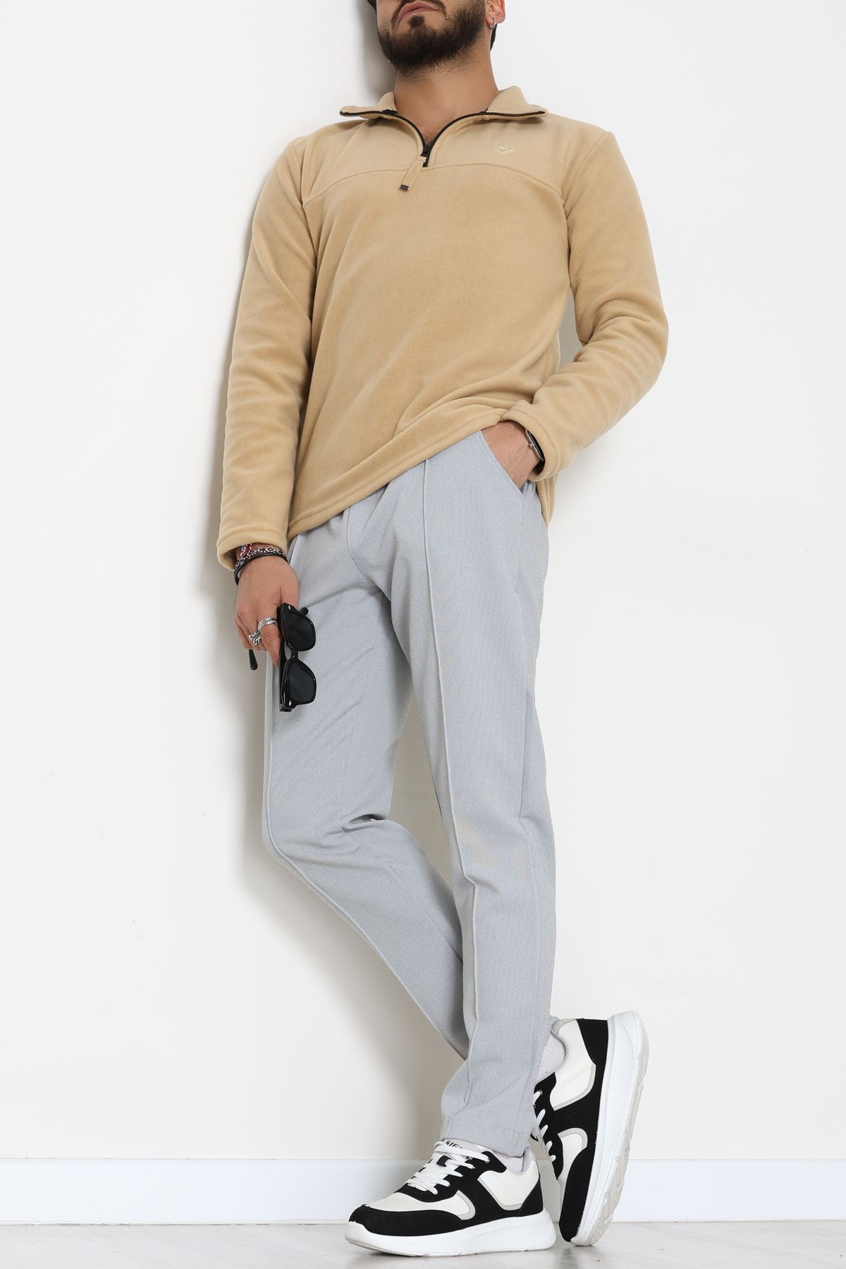 Yakası Fermuarlı Polar Erkek Sweat Bej - 51269.1937.