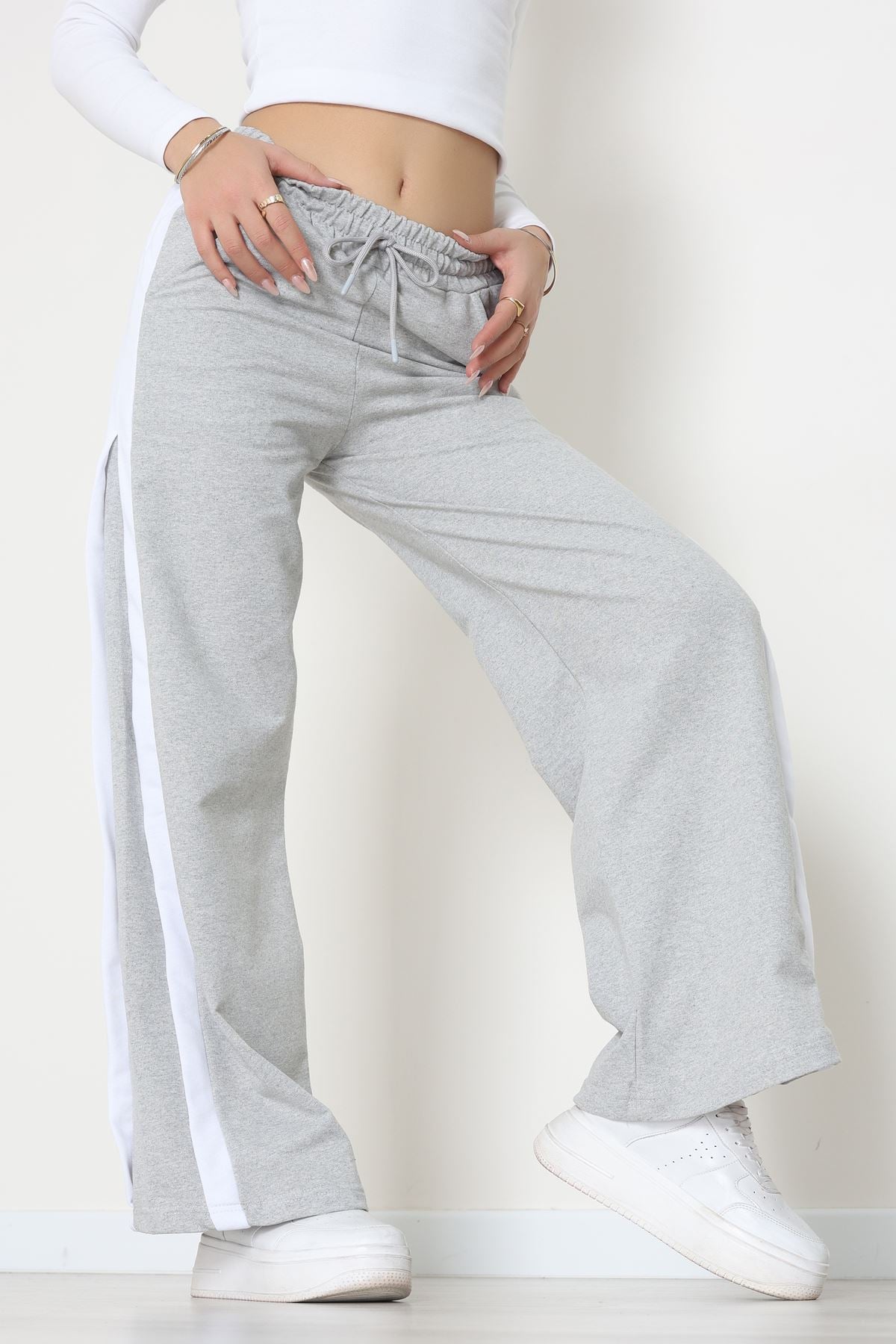 2 İplik Şeritli Eşofman Altı Gri - 52050.1857.