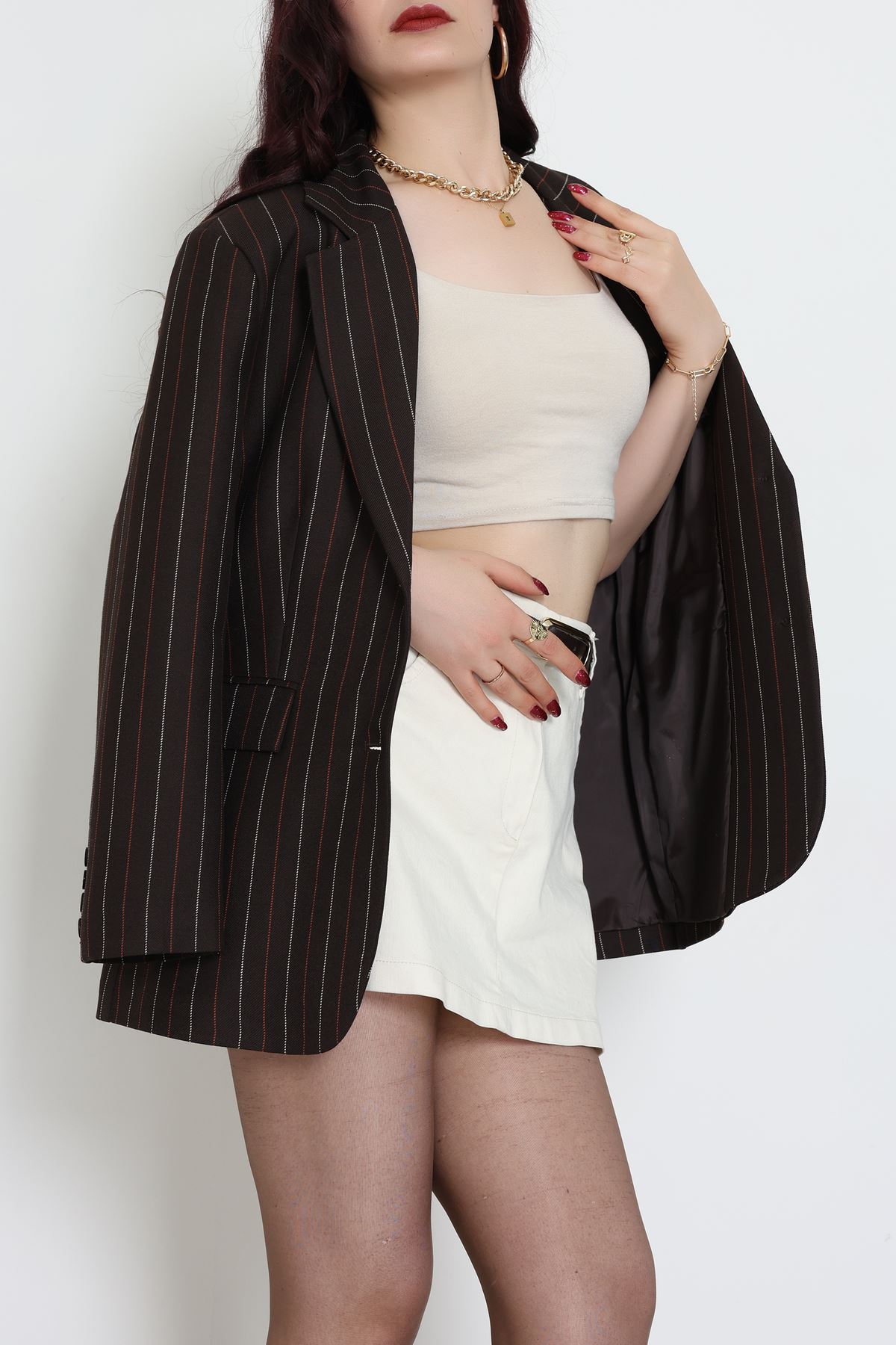 Astarlı Oversize Ceket Kahverengi - 6269.001.