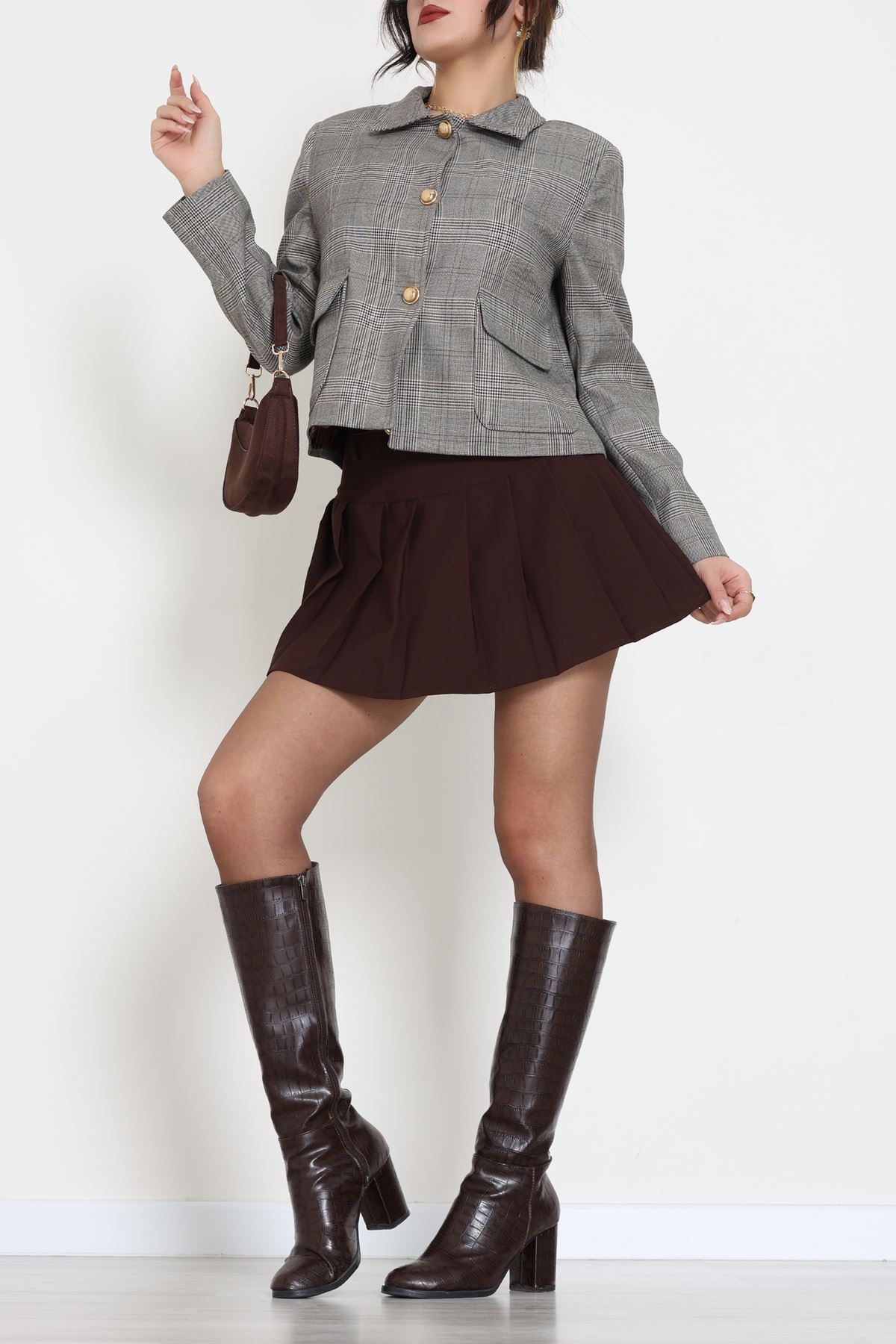 Ekose Düğme Detay Ceket Bej - 6311.001.