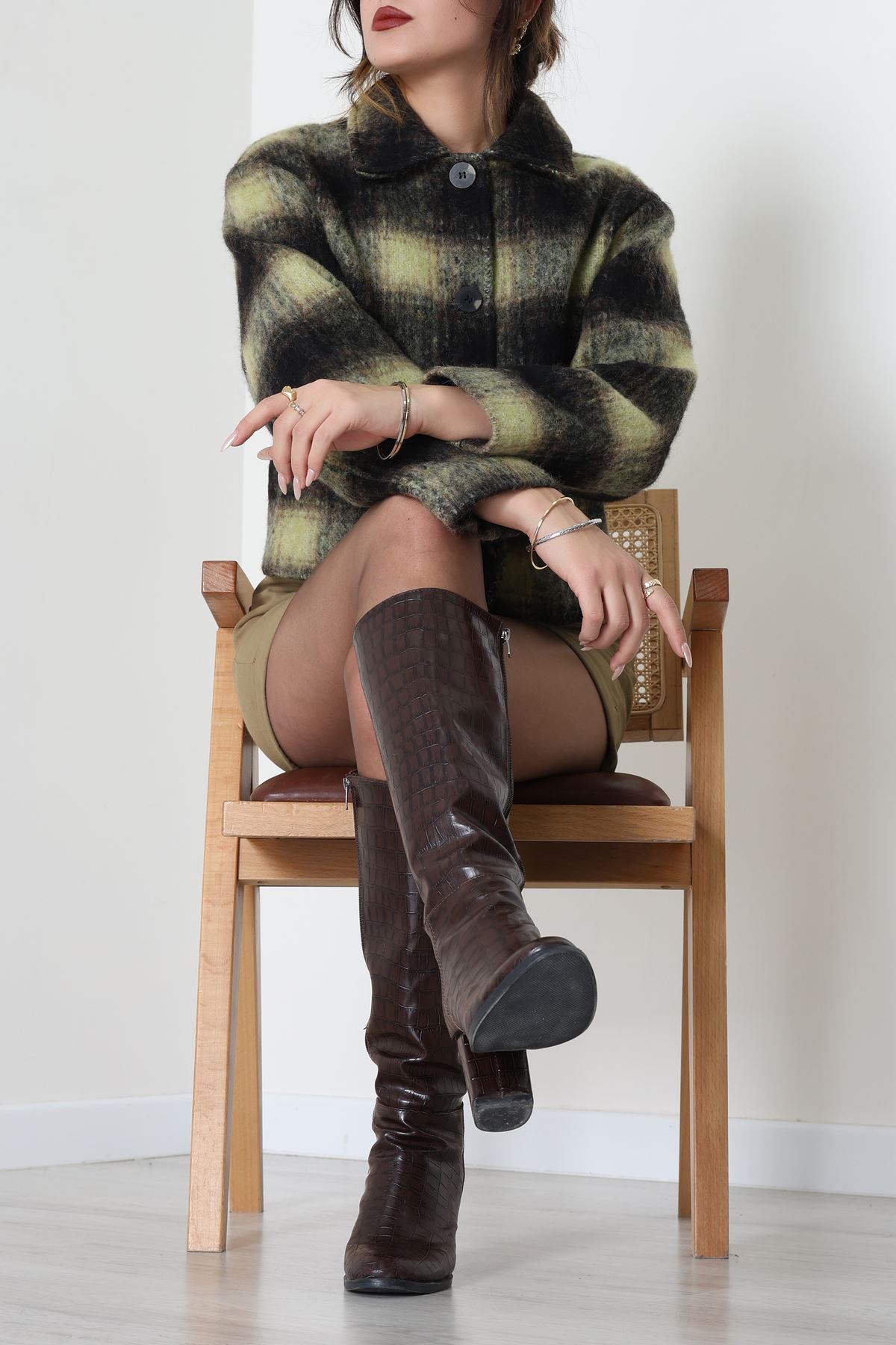 Yün Crop Astarlı Kaban Yeşil - 6321.001.