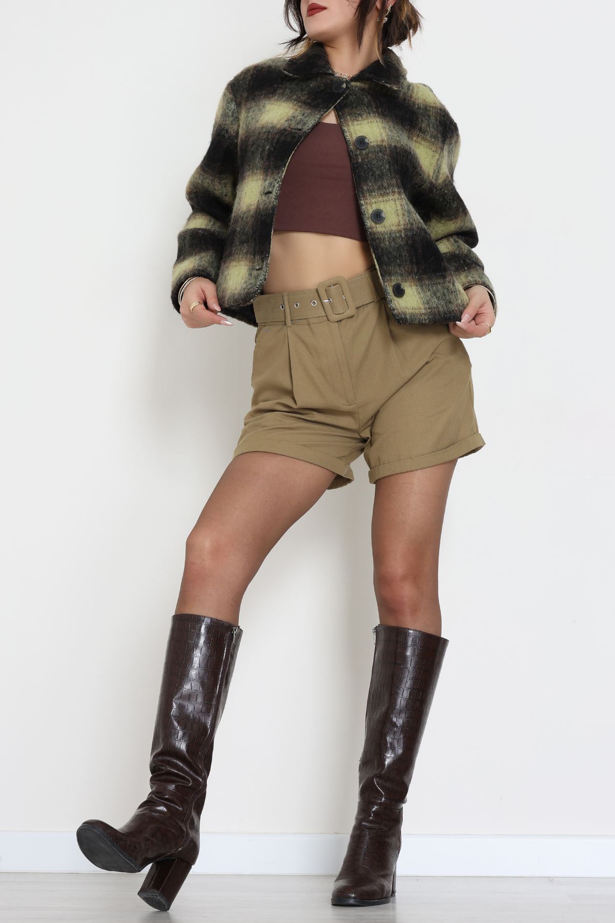 Yün Crop Astarlı Kaban Yeşil - 6321.001.