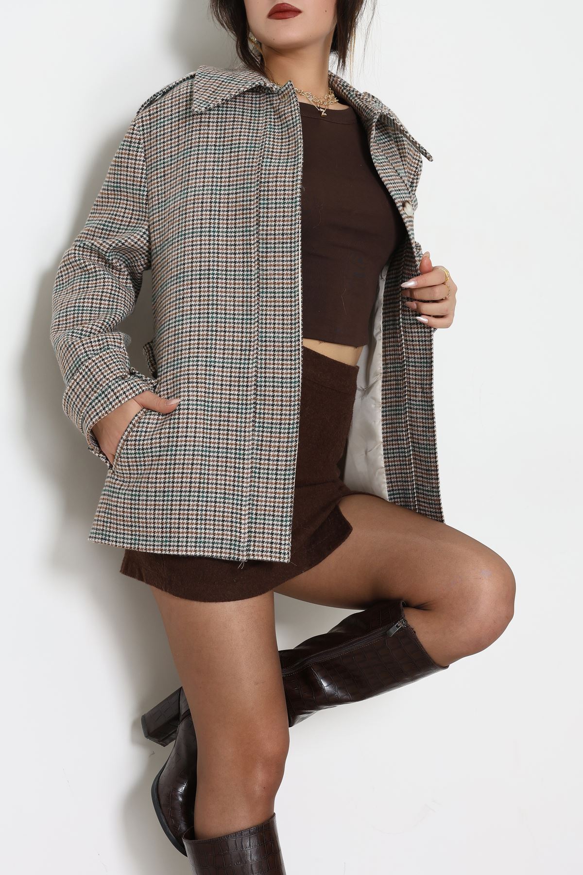 Astarlı Bağlamalı Ceket Vizon - 6325.001.