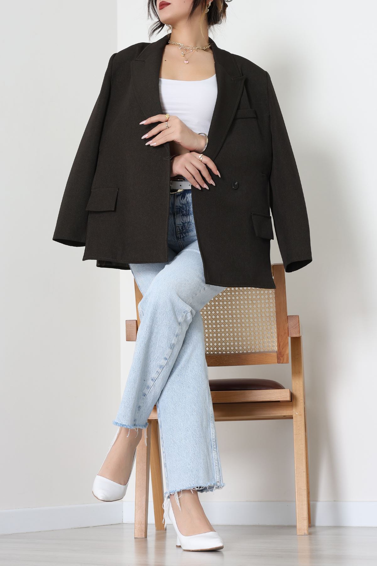 Yandan Yırtmaçlı Astarlı Blazer Ceket Haki - 6326.001.