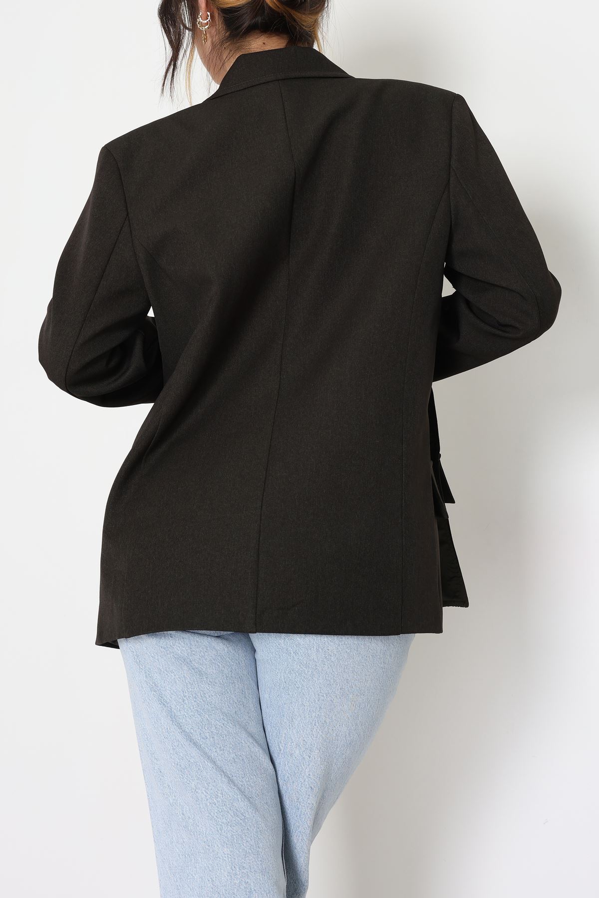 Yandan Yırtmaçlı Astarlı Blazer Ceket Haki - 6326.001.