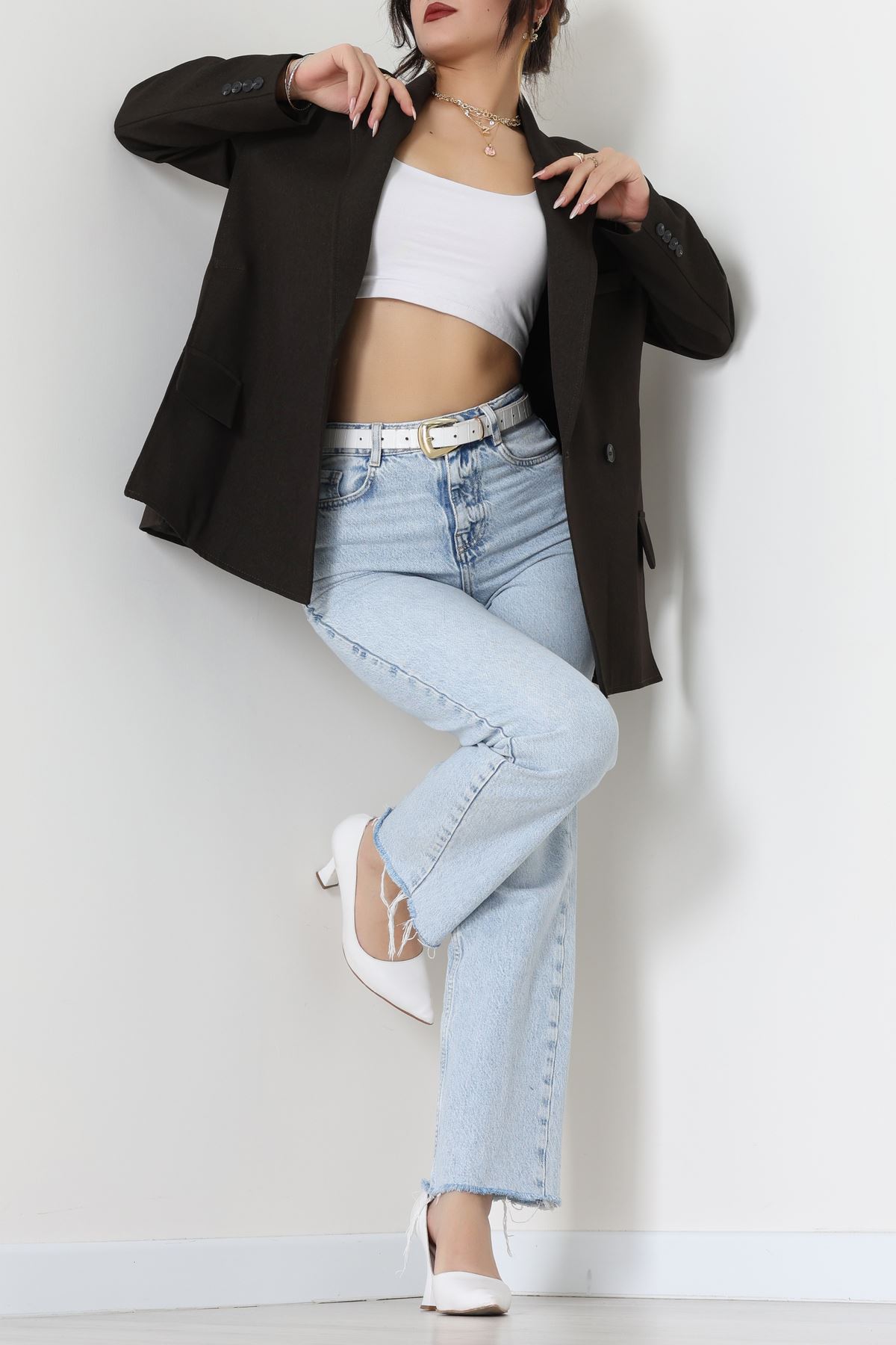 Yandan Yırtmaçlı Astarlı Blazer Ceket Haki - 6326.001.